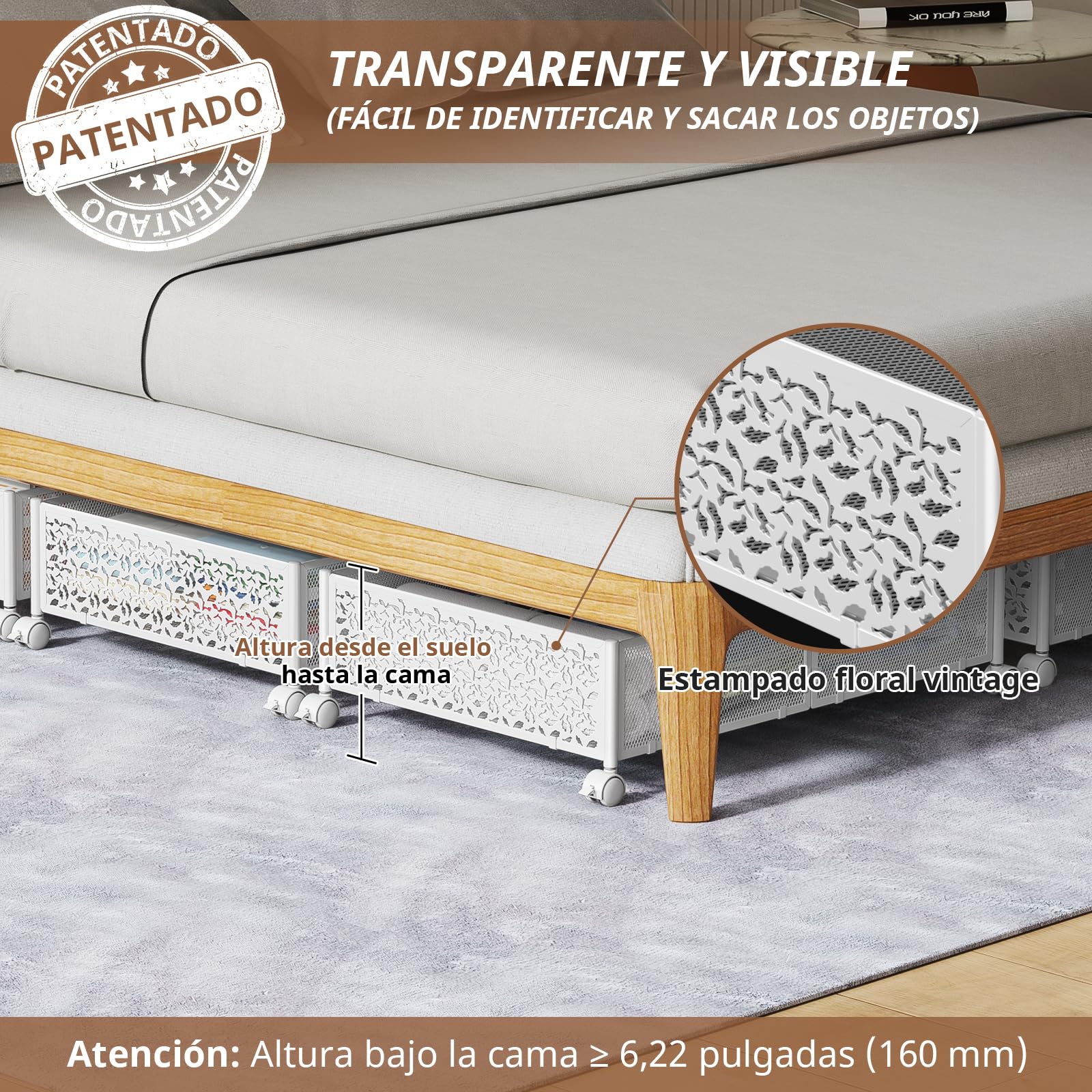 PHINOX Almacenamiento debajo de la cama, contenedores de almacenamiento debajo de la cama con ruedas, cajón organizador de almacenamiento de zapatos debajo de la cama para dormitorio, ropa, zapatos