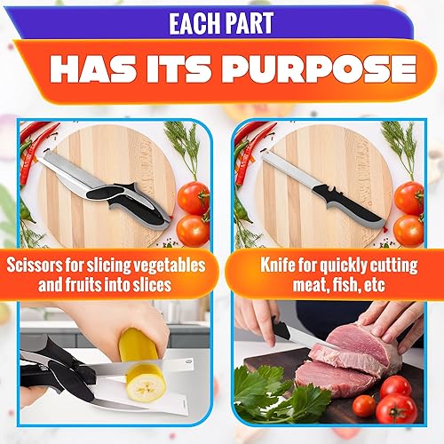 Miniatura 6 de Cuchillo de cocina inteligente para tabla de cortar, tijeras de cocina, cortador rápido de verduras, cortador de verduras, herramientas de corte de