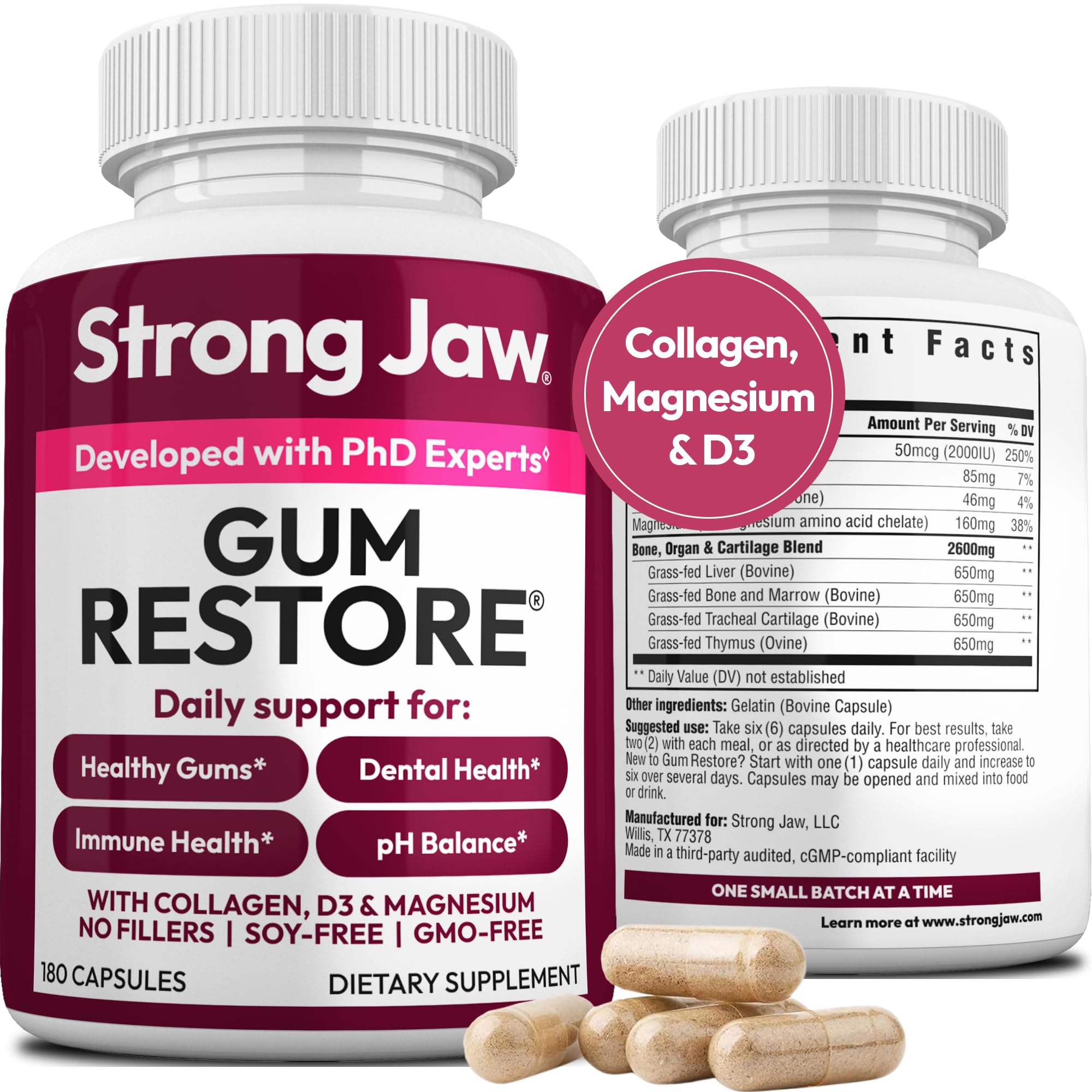Gum Restore - Gum Care + Teeth Vitamins - Gum Health & Oral Health - Supports Receding Gums & Gum Care - Dental Vitamins for Adults – 180 Capsules, Non-GMO Gum Health Supplements
