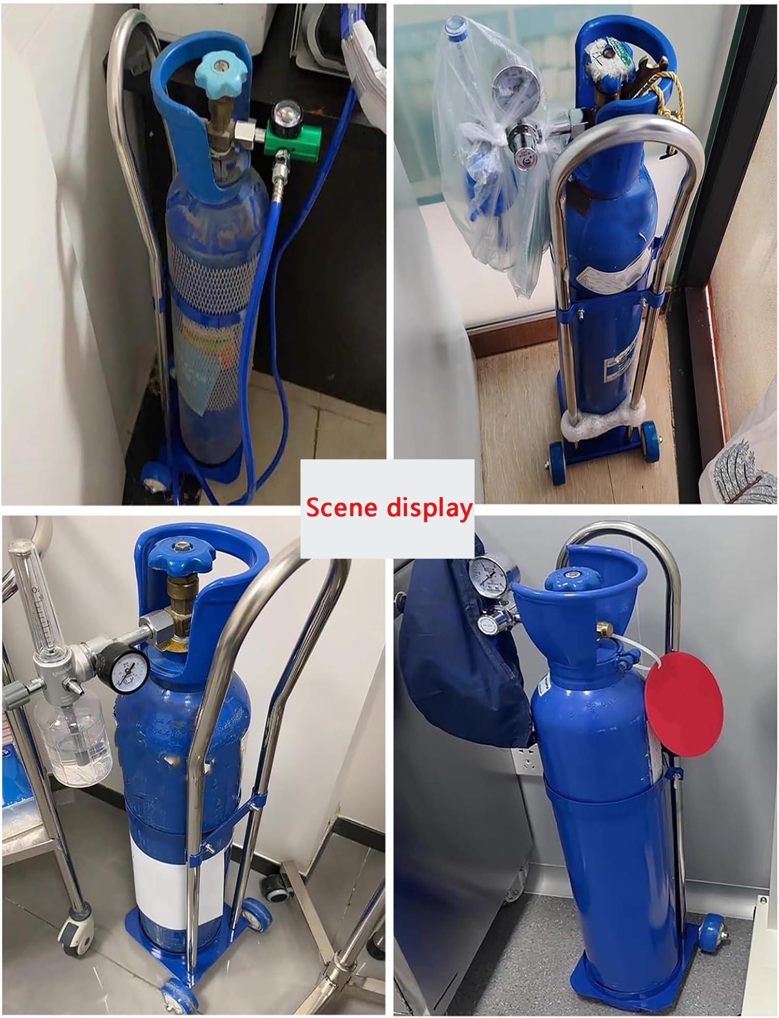 Carrello portatile per serbatoio di ossigeno con ruote, carrello per bombola di gas medica in acciaio inossidabile resistente per ospedale, clinica, uso domestico, altezza 80 cm