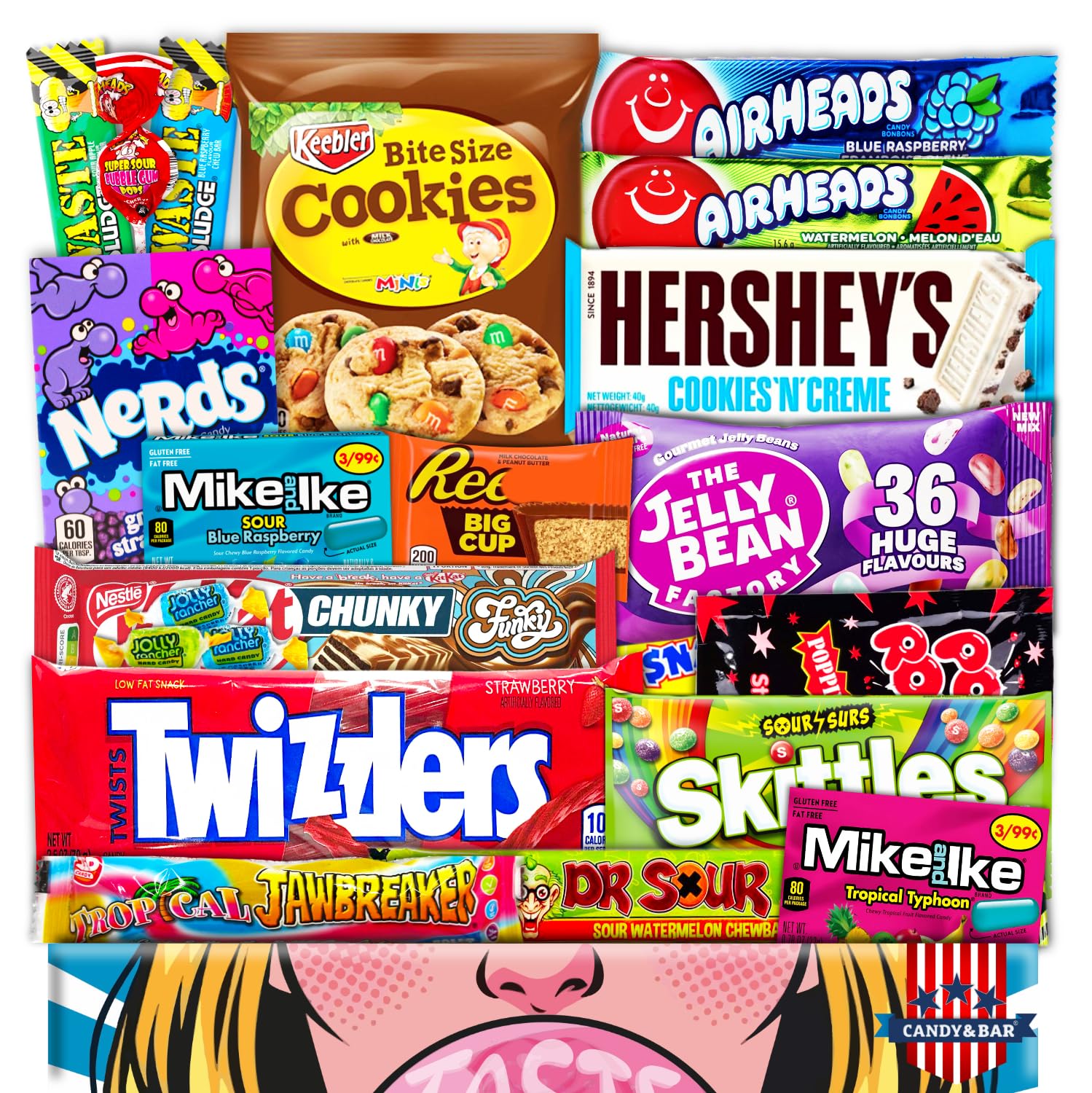 JUMBO USA Sweets Box - 21 Teile American Candy Mix - Geburtstag - Partykracher - Süßigkeiten-Sortiment - Naschidee für süße Überraschungsmomente - Candy & Bar ®