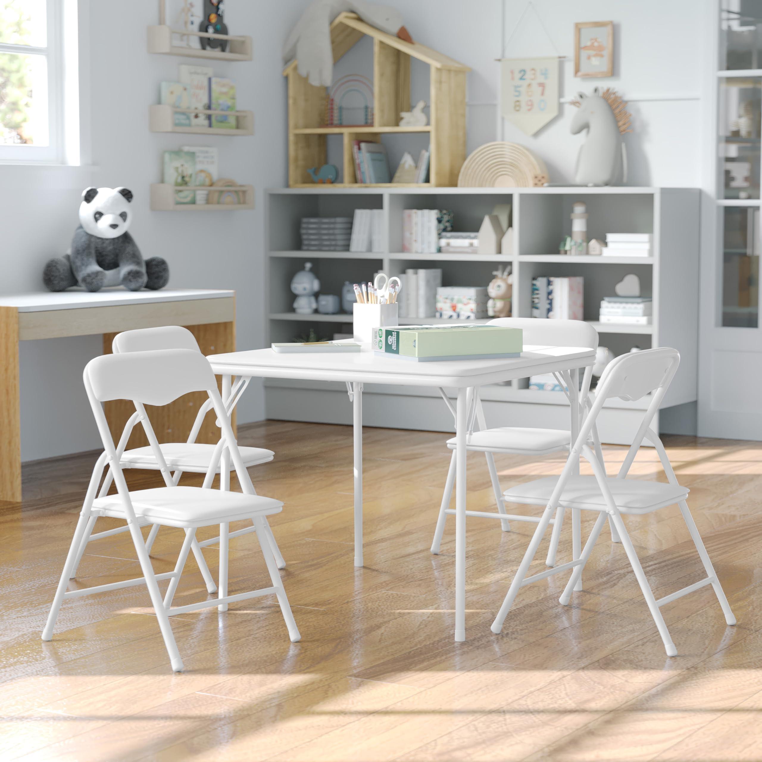 Flash Furniture Mindy Kids 5-Piece Folding Table and Chair Set, White