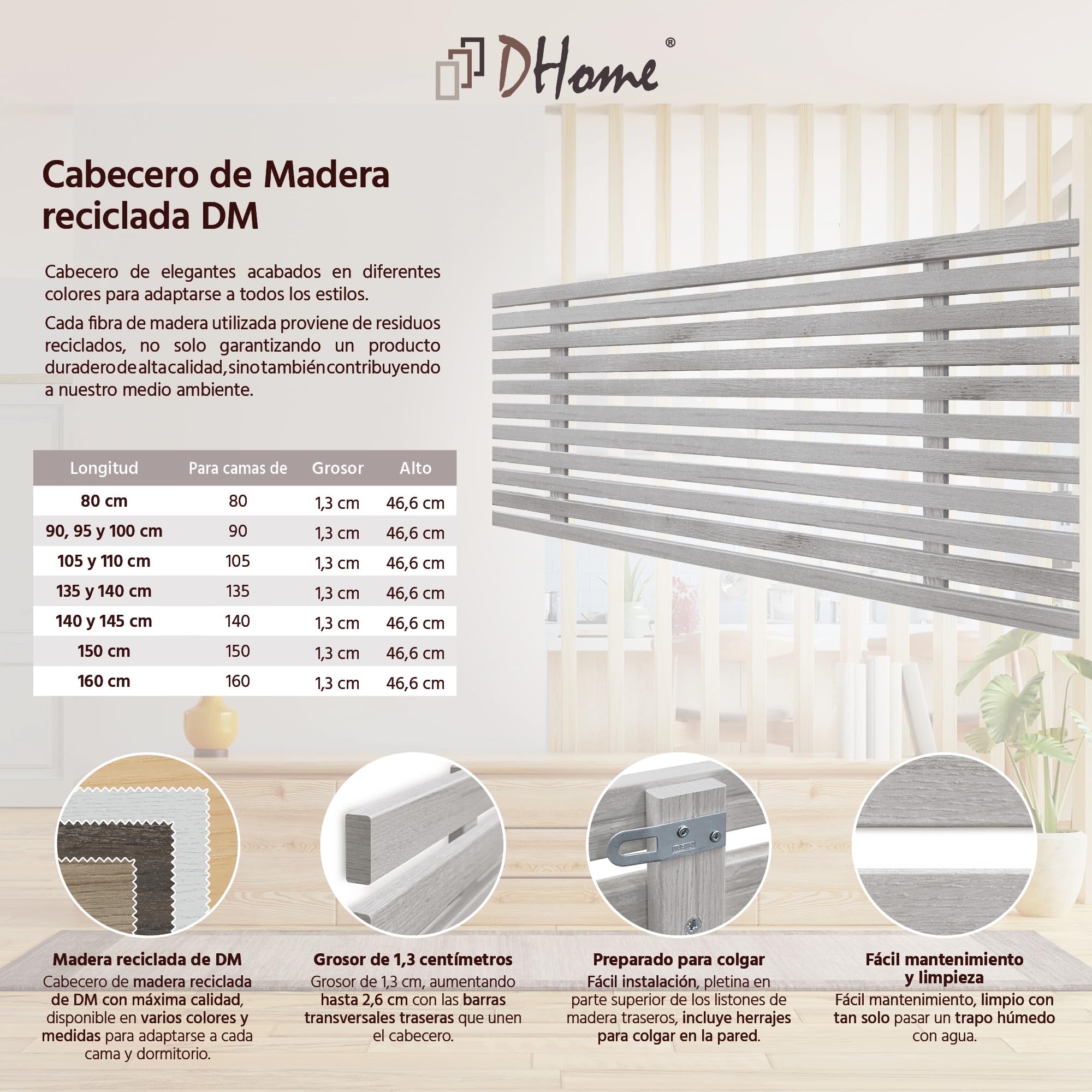 DHOME Recycled Holz Kopfteil MDF Japanischer Stil Paletten Bed Paletten Beschläge inklusive (80cm, Arktis)