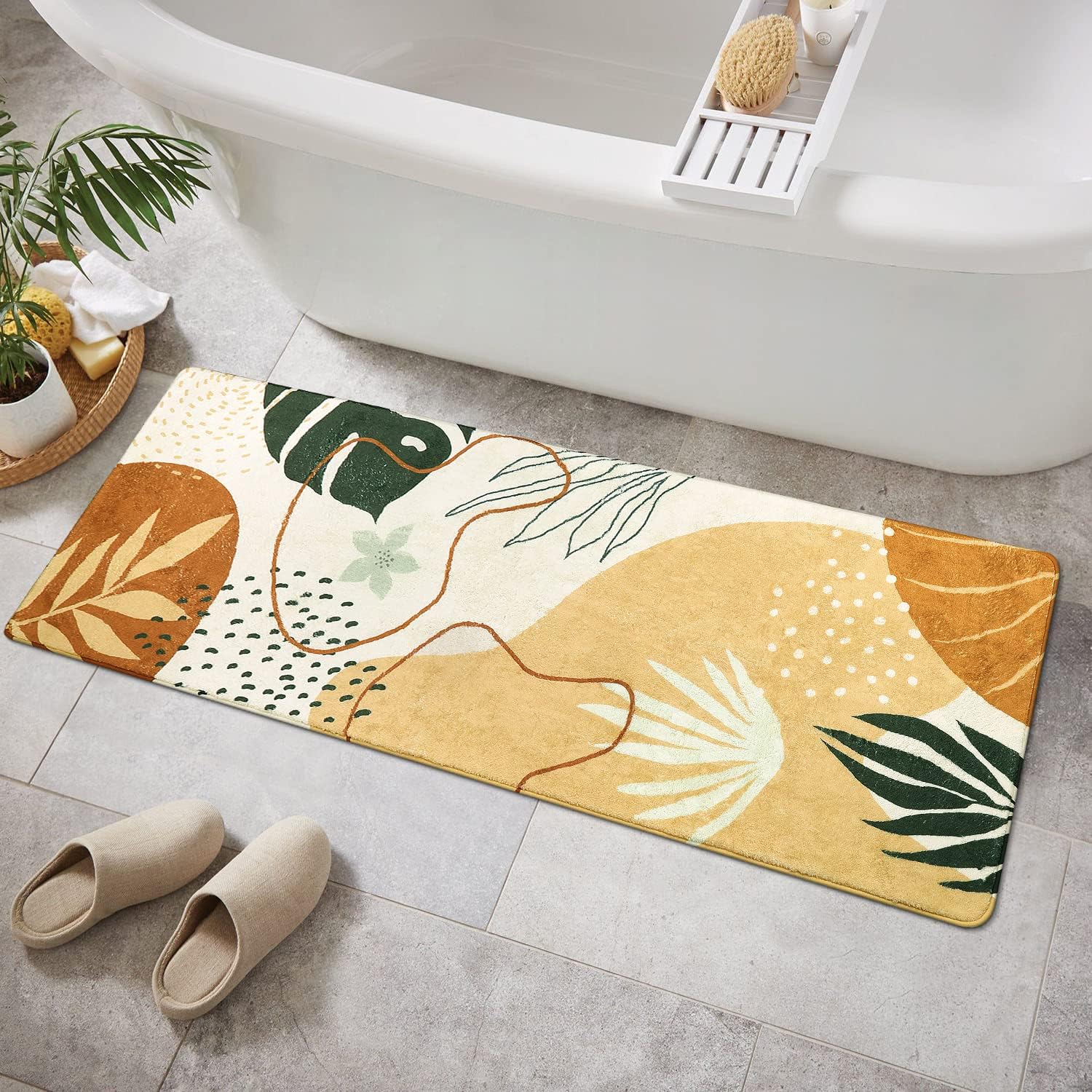 Uphome Bathroom Runner Rug Modern Abstract Long Bath Mat Non-Slip Cute Colorful Bath Rugs Soft Velvet Machine Washable Floor Mats Aesthetic Design for Bath Tub Shower Sink, 18x47 inch