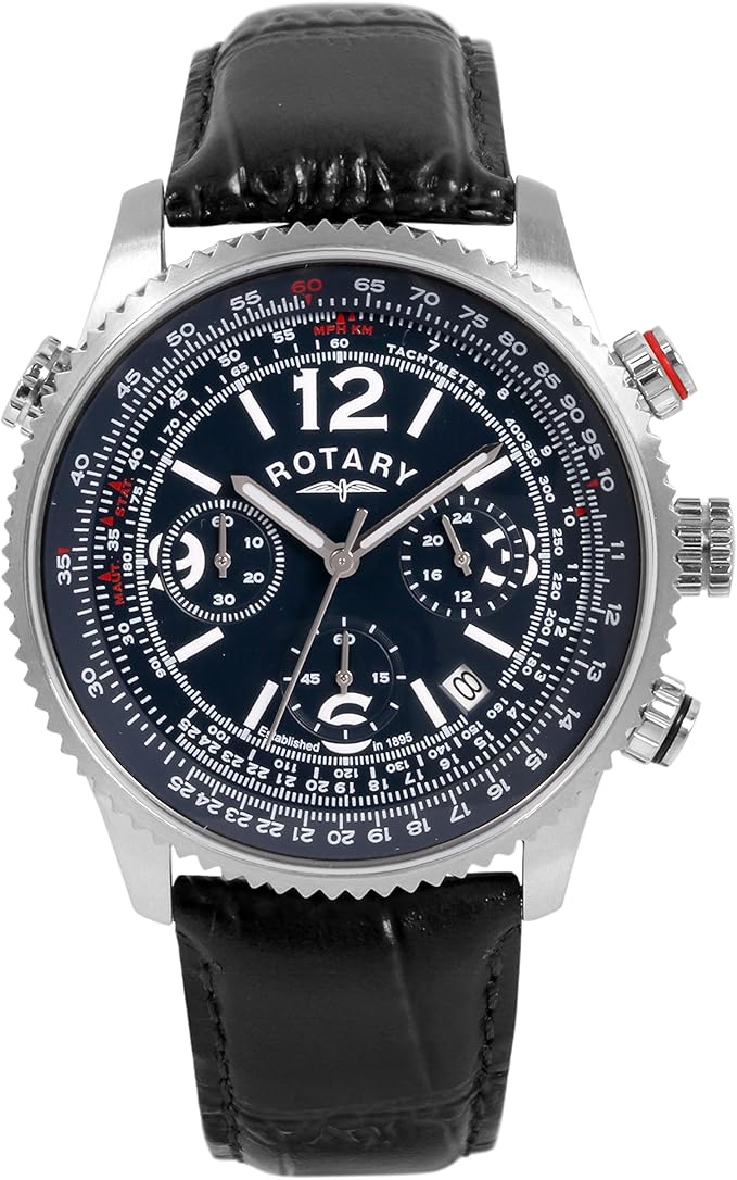 rotary chronograph leather strap