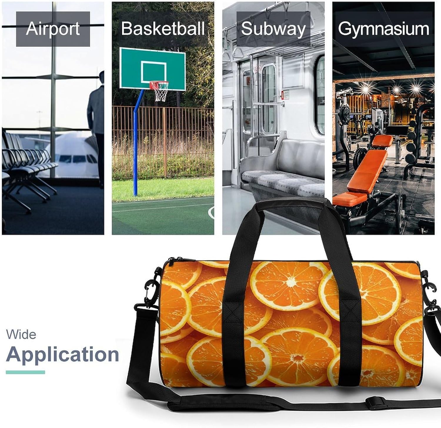 Orange Slices Gym Bag Hand-held Fitness Bags Cylindrical Fitness Bag with Shoe Large Compartment Duffle Bags for Travel Sports Unisex image 3