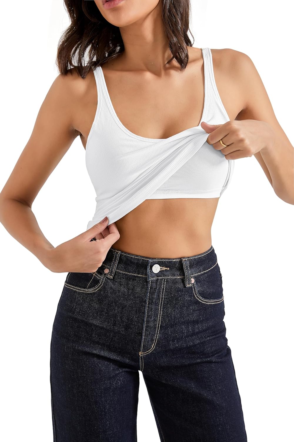 SUUKSESS Women Padded Cotton Ribbed Long Tank Tops Casual Summer Going Out Sleeveless Scoop Neck Basic Cami Tops - Image 2