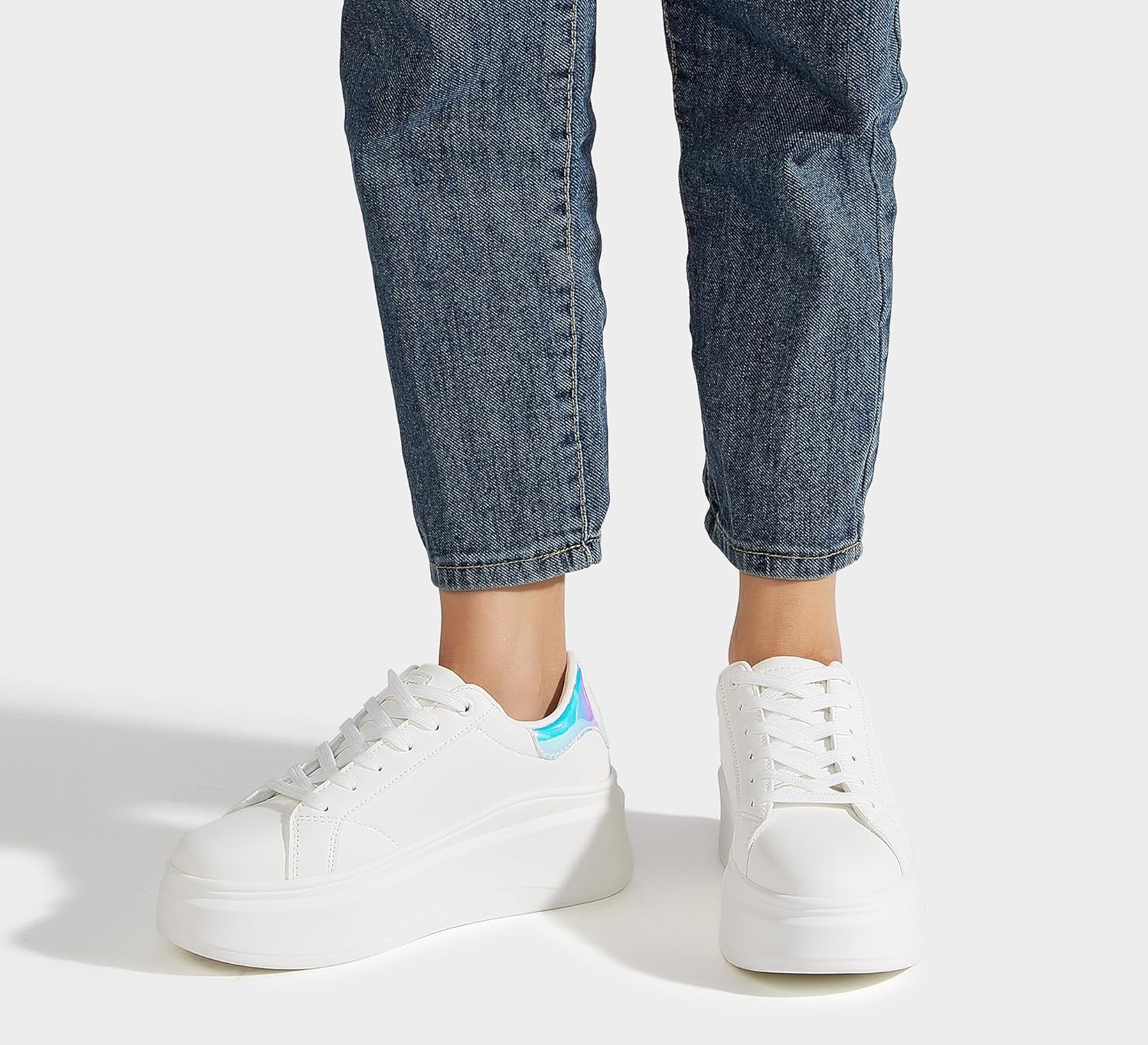 LUCKY STEP Women's Platform Fashion Sneakers Faux Leather Classic Tennis Shoes Low Top Casual Walking Shoes - Image 2