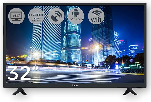 AKAI 32" Smart LED TV High Definition with HD Freeview Satellite Receiver Wifi HDMI USB AV & Android 11 OS: 1366x768-2022 Model: AKTV3228