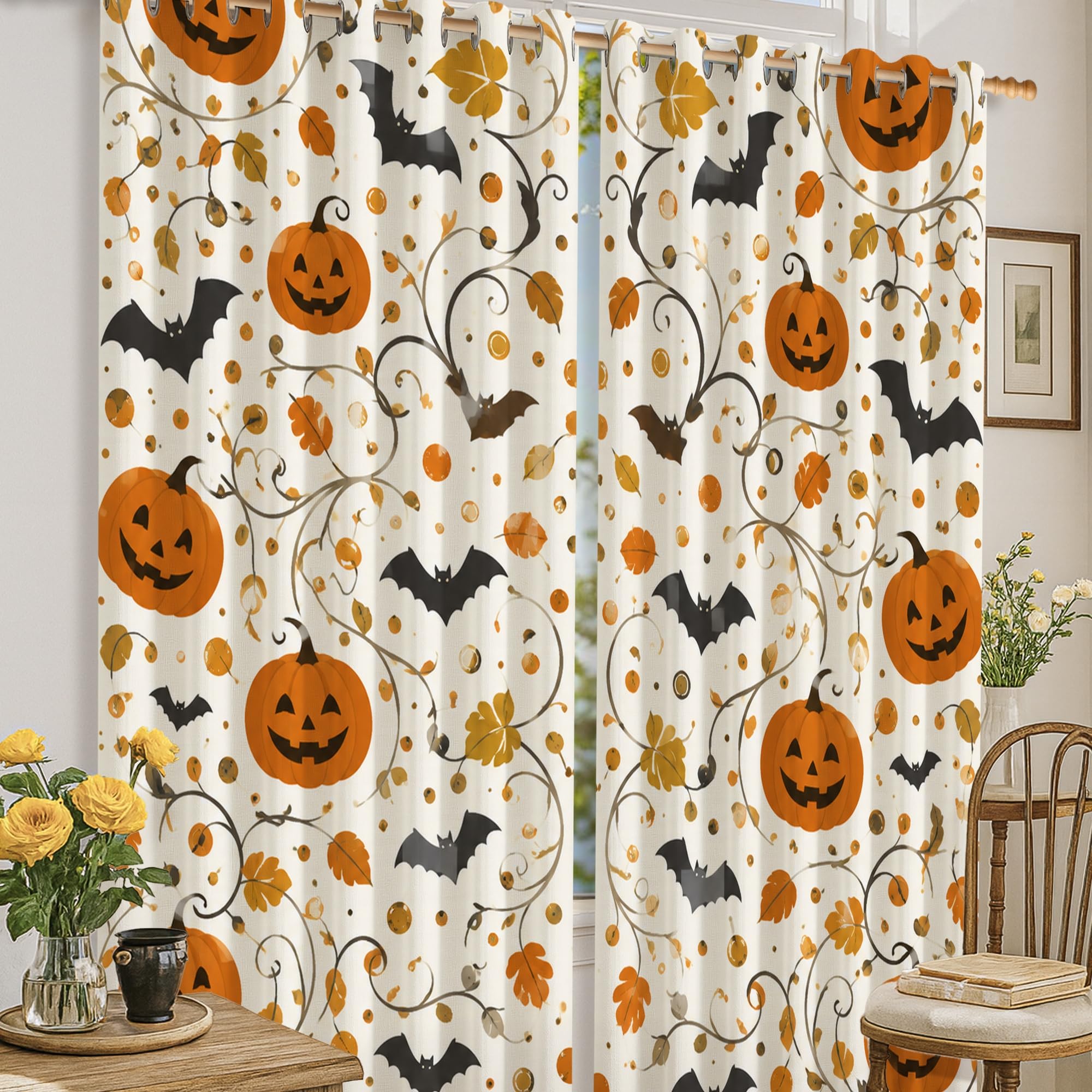 Rideaux occultants infroissables pour Halloween pour bloquer la lumière de la chambre d'enfant