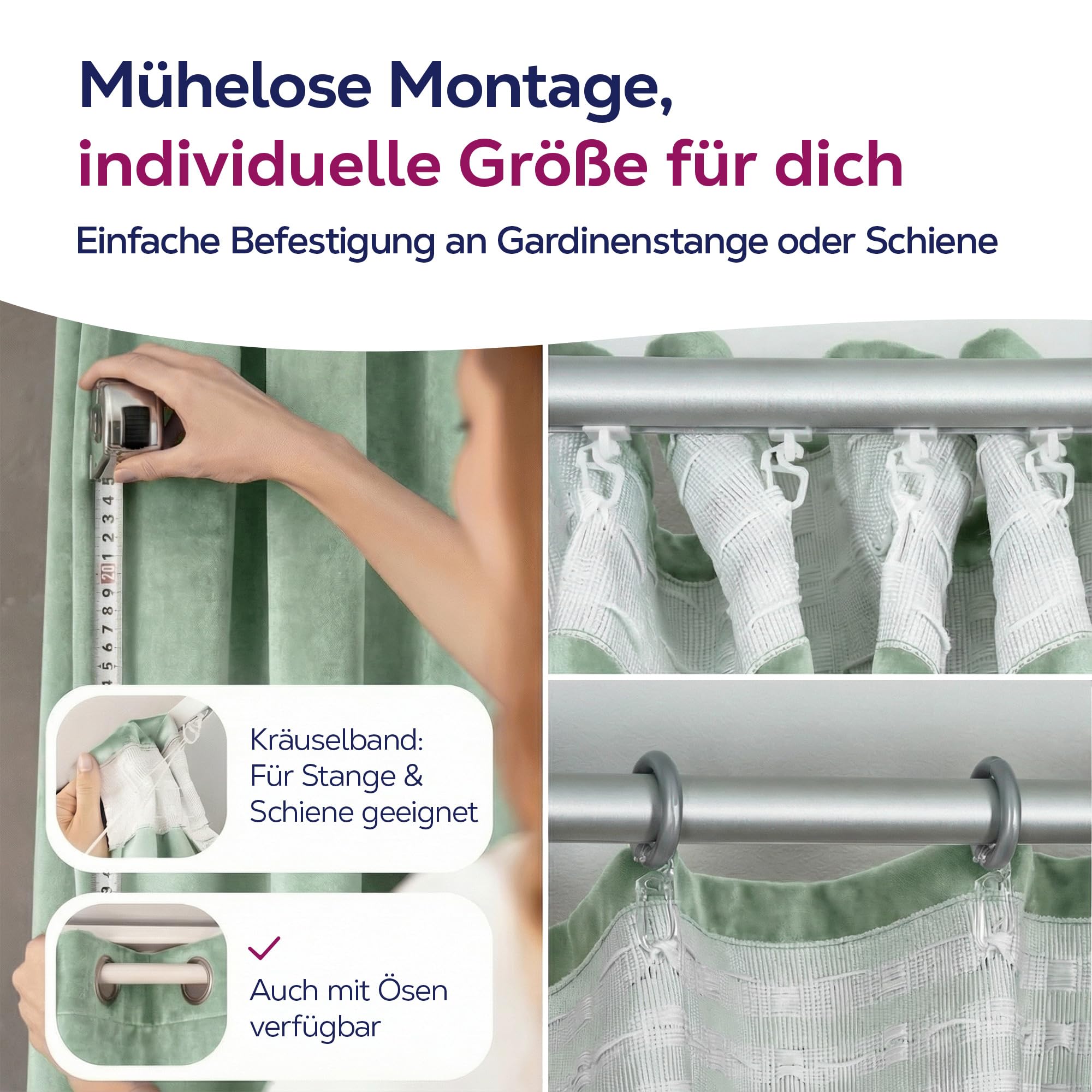 BEAUTEX Cortina de terciopelo con cinta fruncidora en U, opaca, 300 x 245 cm (ancho 300 cm, alto 245 cm, verde claro)