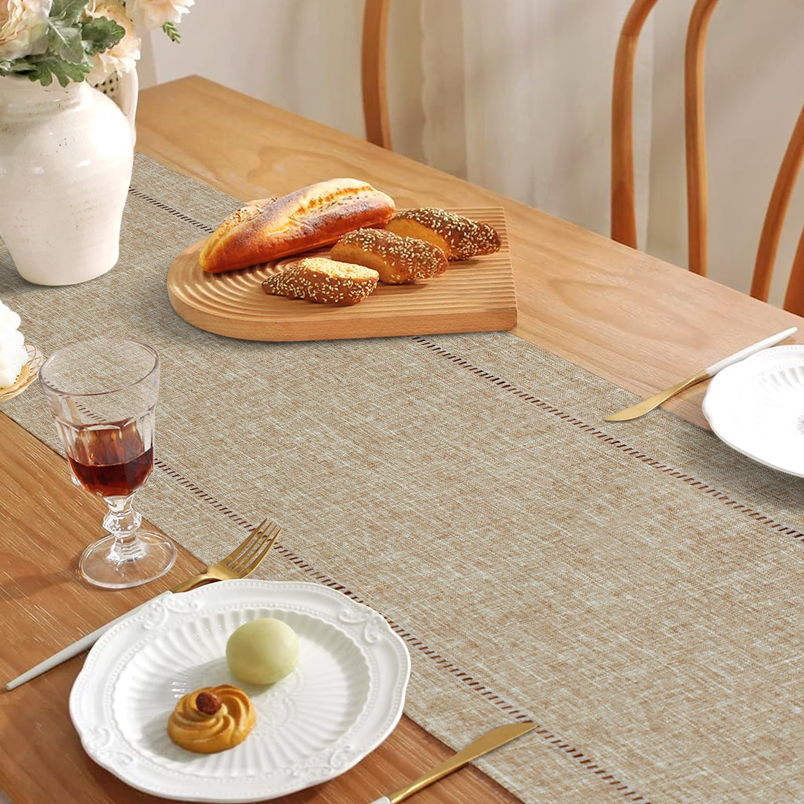 LOMOHOO Rustic Table Runner 72 Inches Long, Cotton Linen Boho Table Runners, Farmhouse Table Runner - Image 4