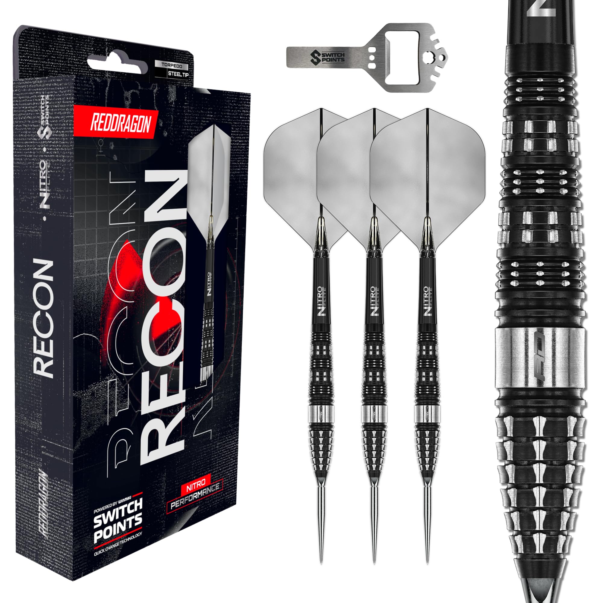 RED DRAGON Darts - Recon Switch Points Series 23g | Powered by Winmau | Parallel | 90% Tungsten Professional Darts - NitroFlite Integrated Flight/Shaft | Darts Steel Tip Dart Flights & Shafts โ image 1