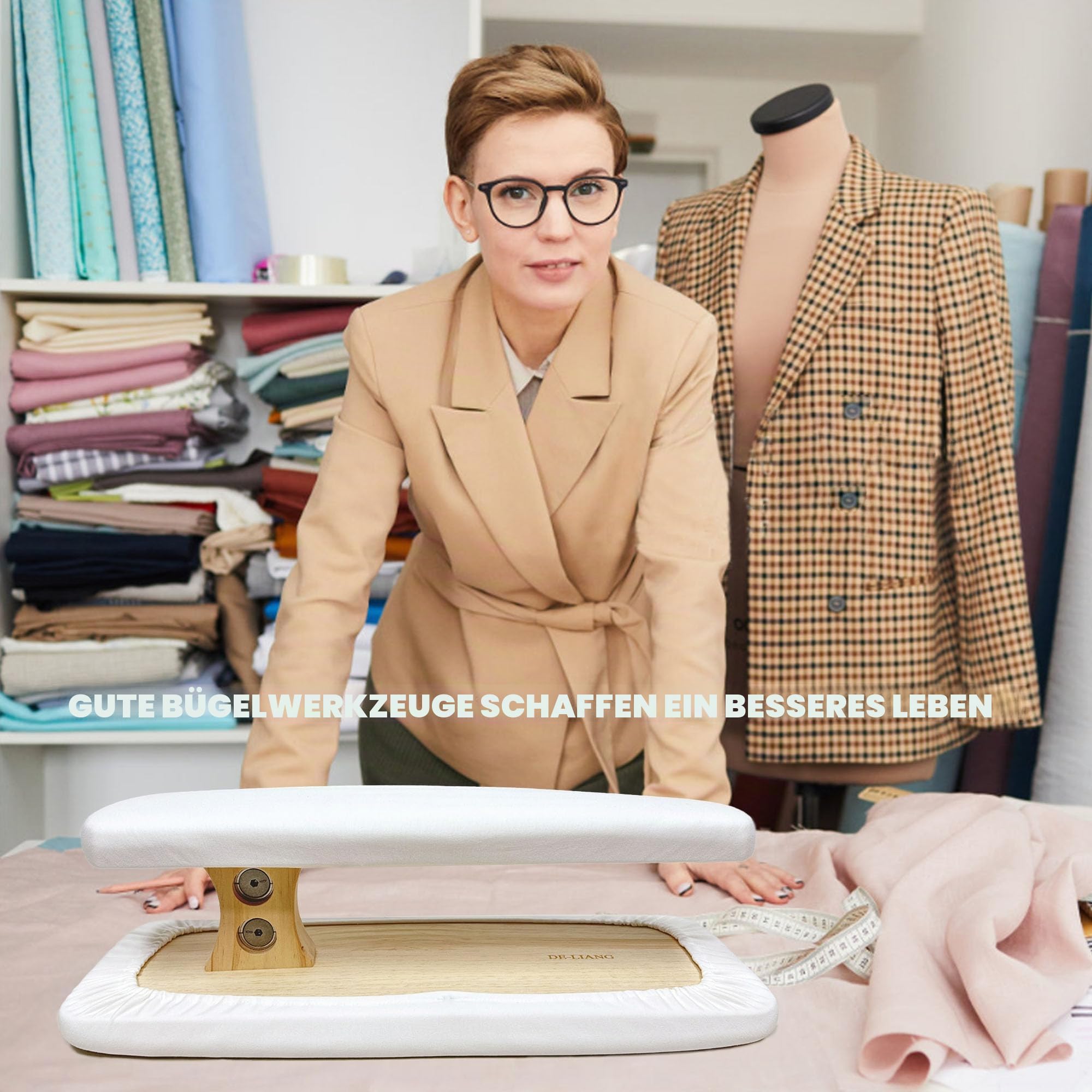 Schneider Ärmel Bügelbrett Groß Lange, Langes Ärmelbügelbrett mit Baumwollbezug und Holzfuß, Beidseitig Verwendbar Heim-Ironing Board für Ärmel, Brust, Hosen, Hemden und den Brustbereich
