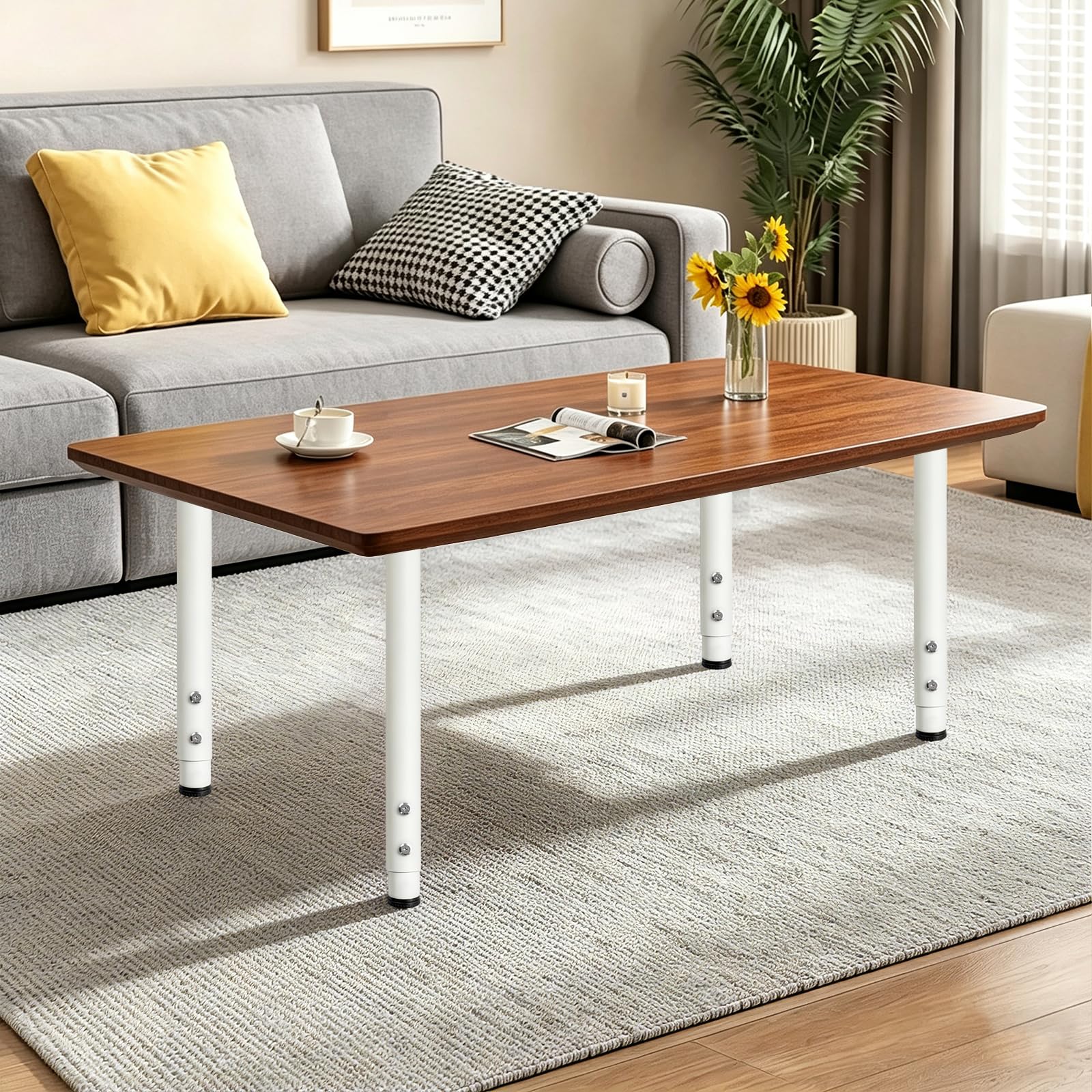 Jahof Pieds de Table Réglables de 55 à 90 cm, Pieds de Meuble en Métal Ø42/38mm avec Vis, Pieds Télescopiques pour Bricolage, RV, Maison et Bureau (4 pièces, Blanc)