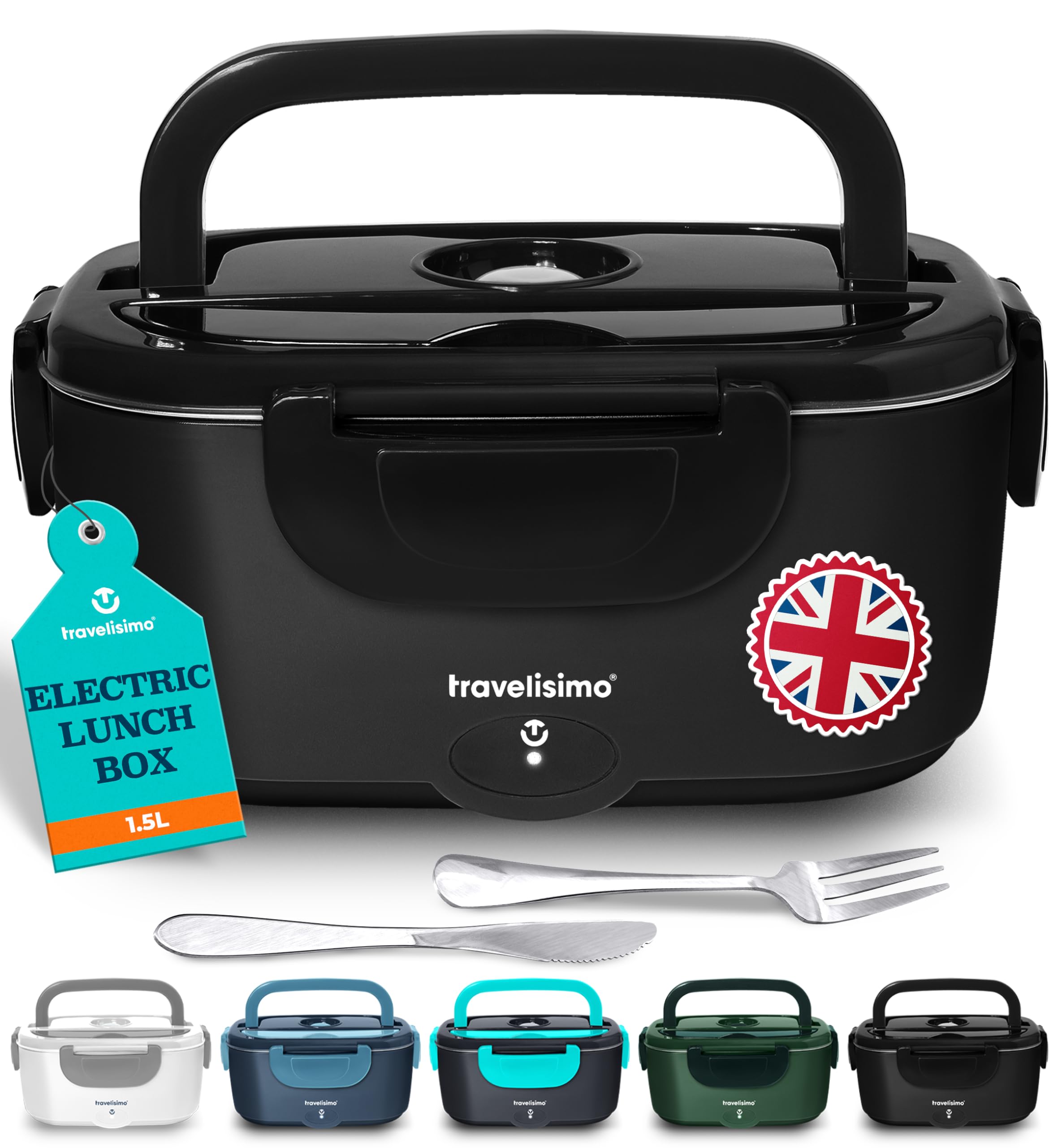 TRAVELISIMO Heated Lunch Box 100W Electric Lunch Box Food Heater 1.5L Self Heating Lunchbox for Travel & Office, 12V/24V/230V Heated Lunch Boxes for Adults Stainless Steel Car Electric Lunchbox