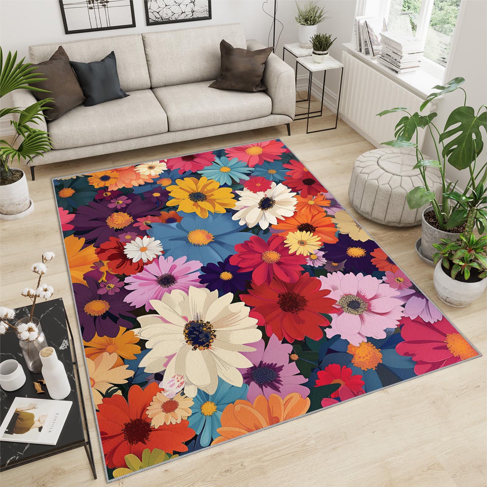 60s 70s vintage タペストリー　コート　花柄 Amazon.com: 60s 70s Flower Rug - 7x10 ft, Non-Slip Washable