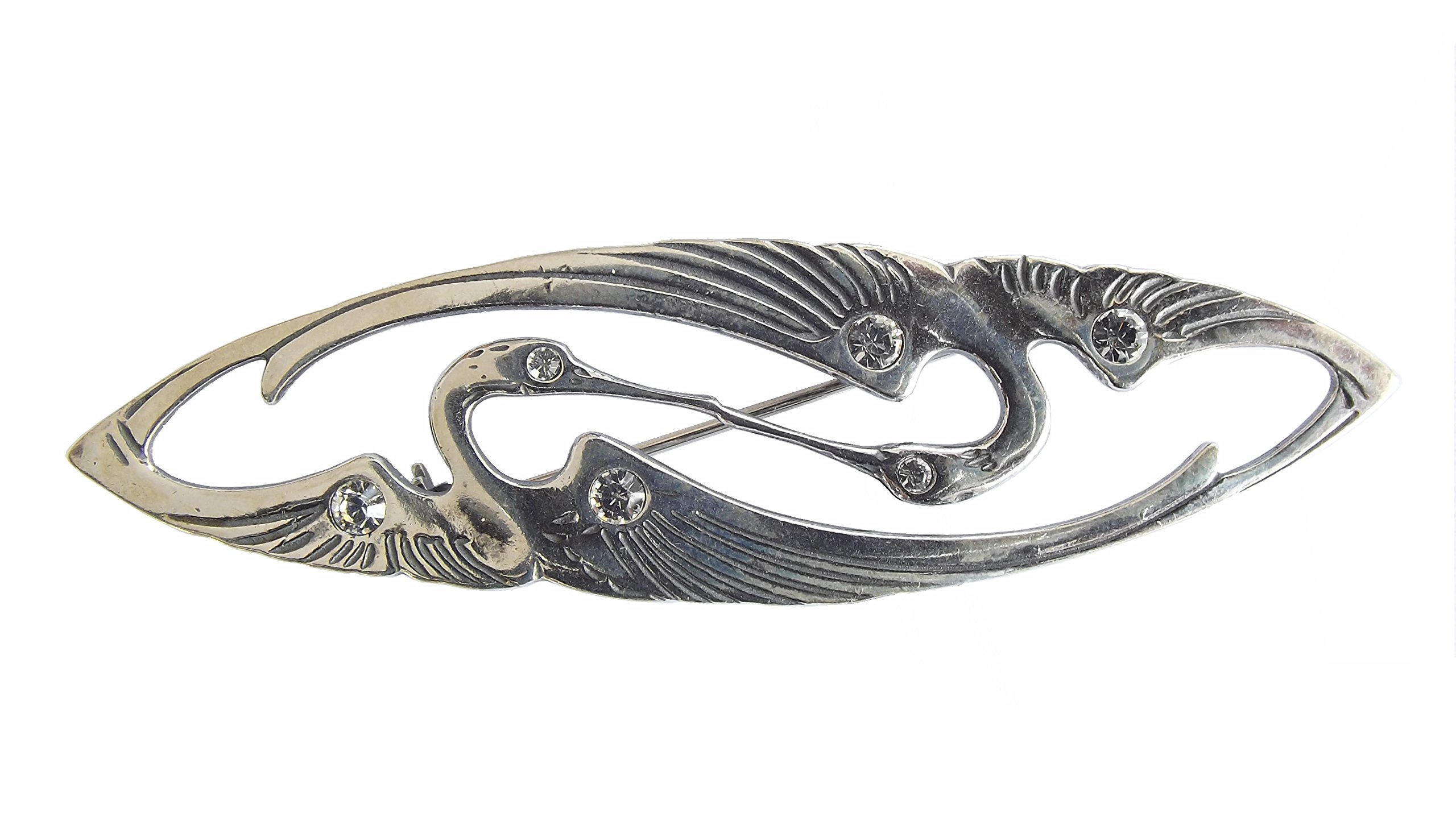 Brosche Kraniche 925 Silber klassisch Jugendstil