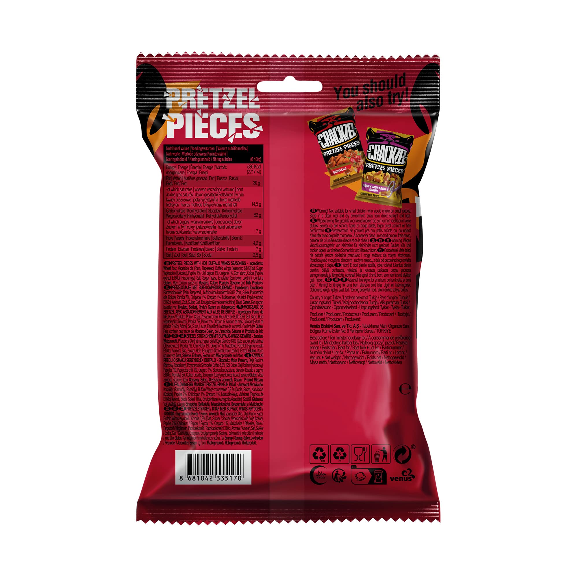 Crackzel Hot Buffalo Wings Pretzel Pieces 24 x 85 gr Picantes