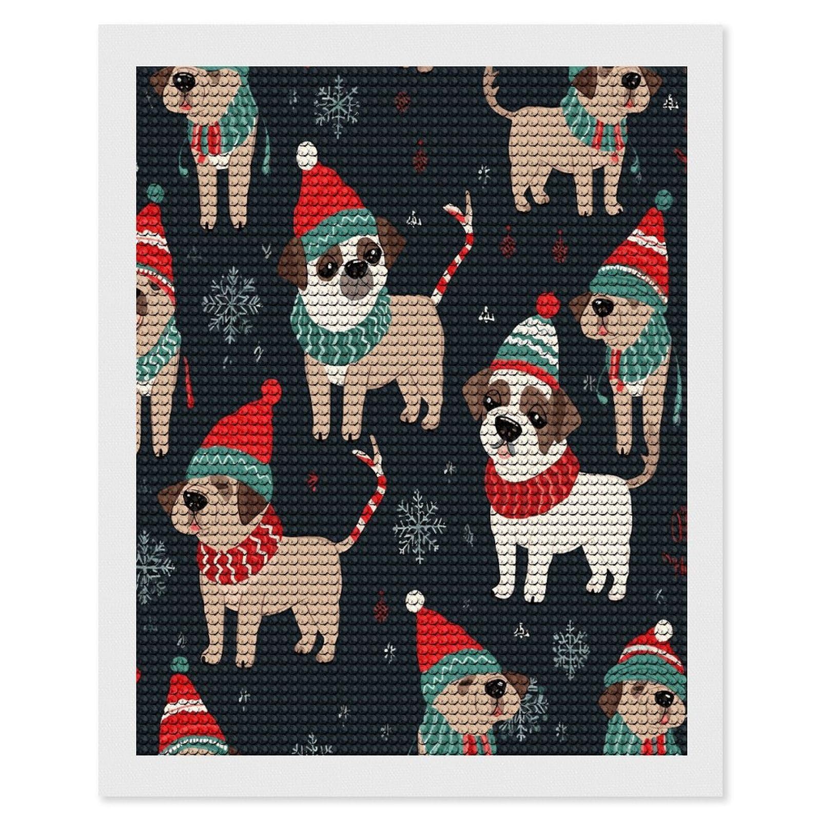 JTREHY Merry Christmas Dog Diamond Art Kits Personalized DIY Round Diamond Painting Kits for Beginner Full Drill Diamonds Dots Paintings for Adults Gem Art Crafts Home Decor
