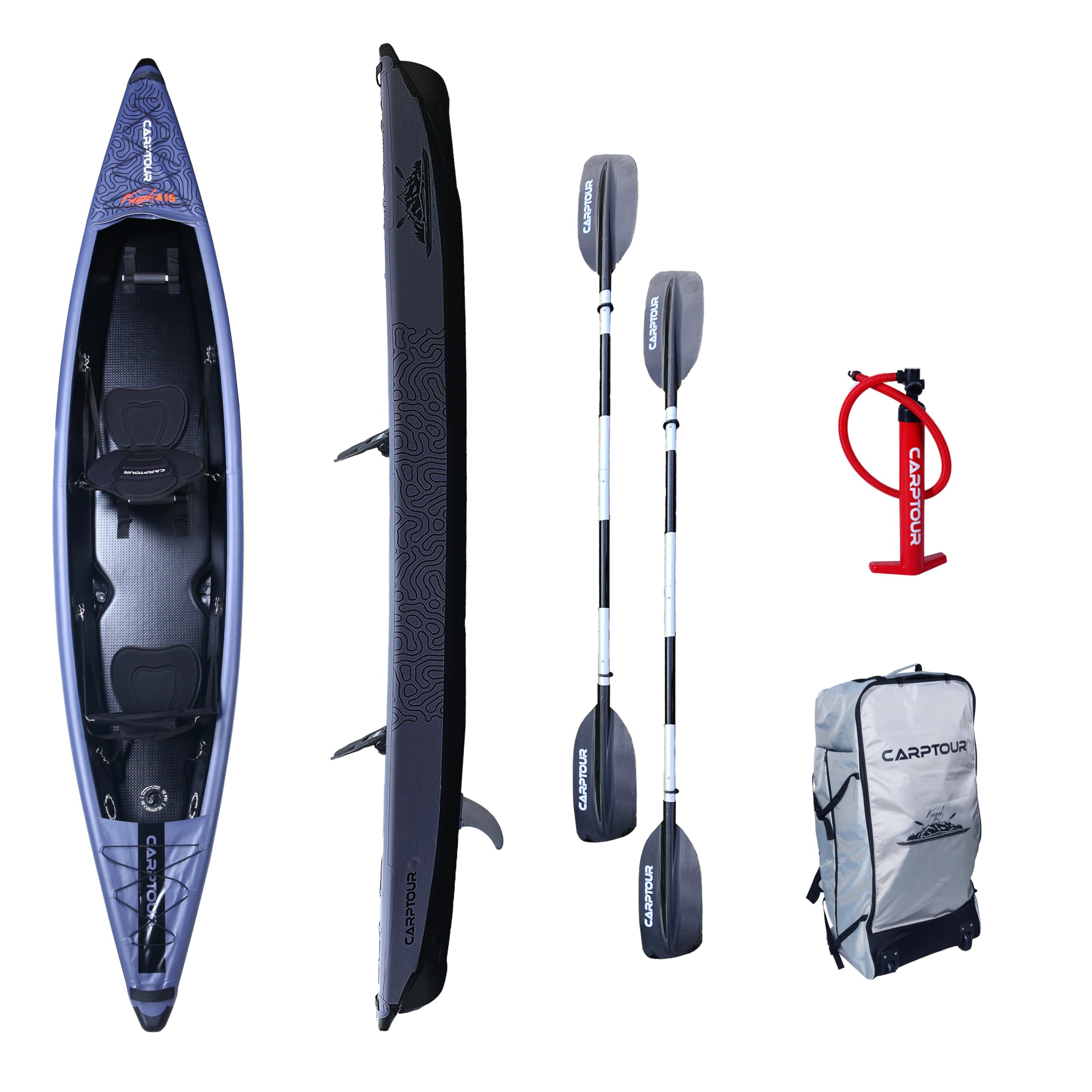 Bateau pneumatique C5 - Kayak gonflable - Drop Stitch avec pagaie et 2 sièges - Avec pompe à air et sac de transport pratique - Bateau à pagaie - Couleur : gris