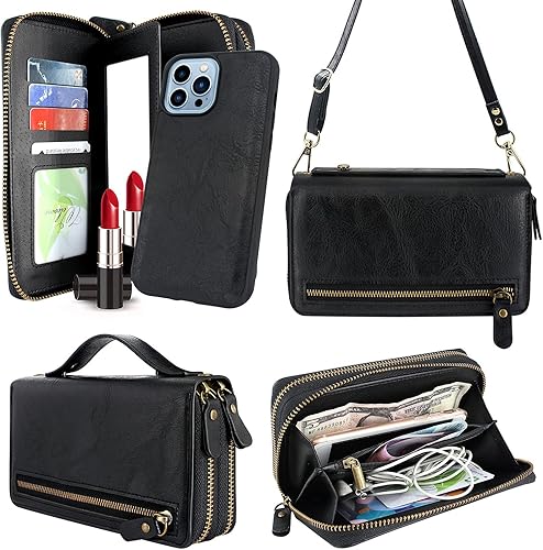 Miniatura 1 de Harryshell Funda compatible con iPhone 13 Pro Max de 6.7 pulgadas 2021, con múltiples cremalleras, funda magnética desmontable con ranuras para