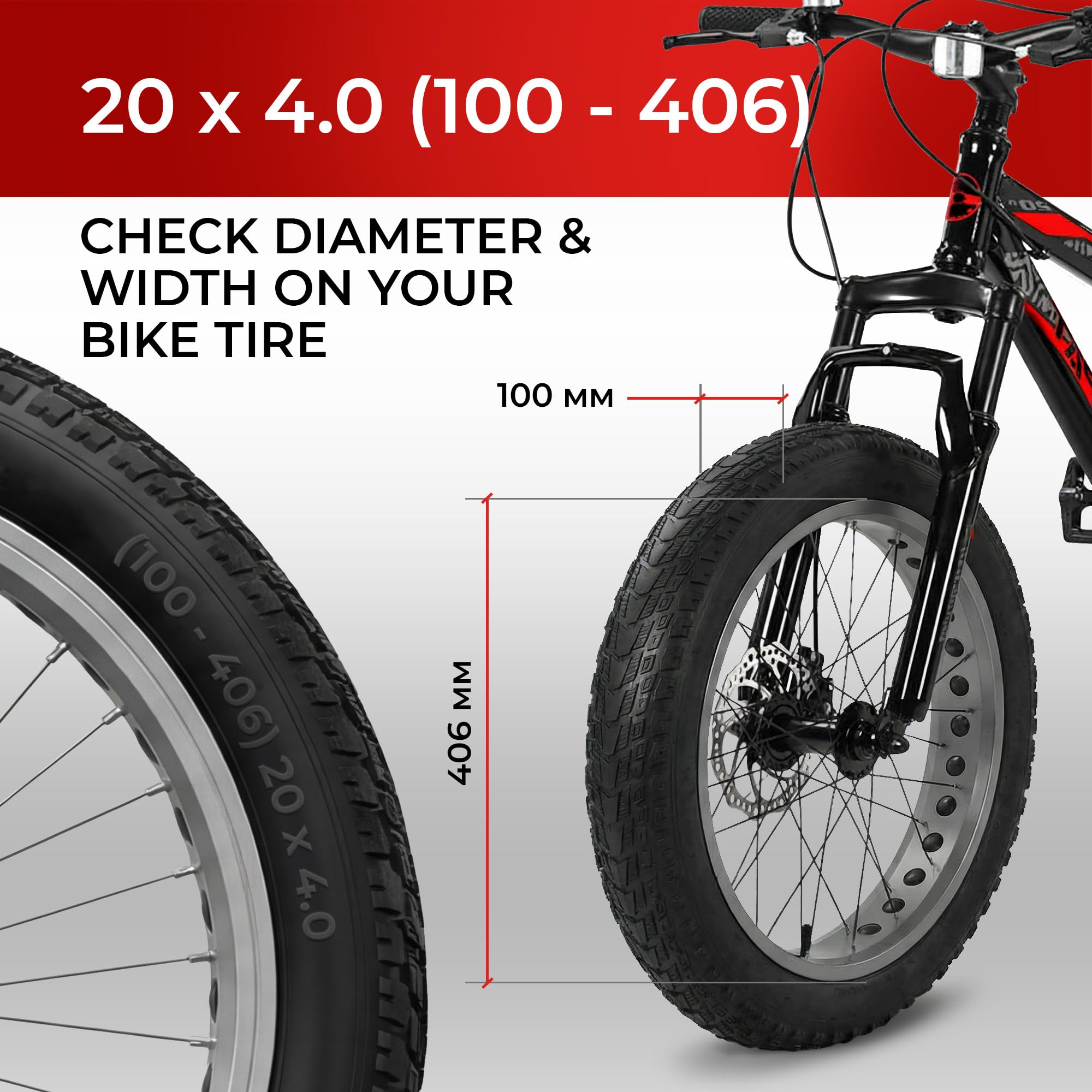 Fincci Pavex Coppia Copertone 20 x 4.0 Fat Bike Antiforatura - 2 Gomme Fat Bike 20x4 Pieghevoli Nylon 3mm 27 TPI 100-406 - per E-bike Elettrica, Pieghevole, Urban, City