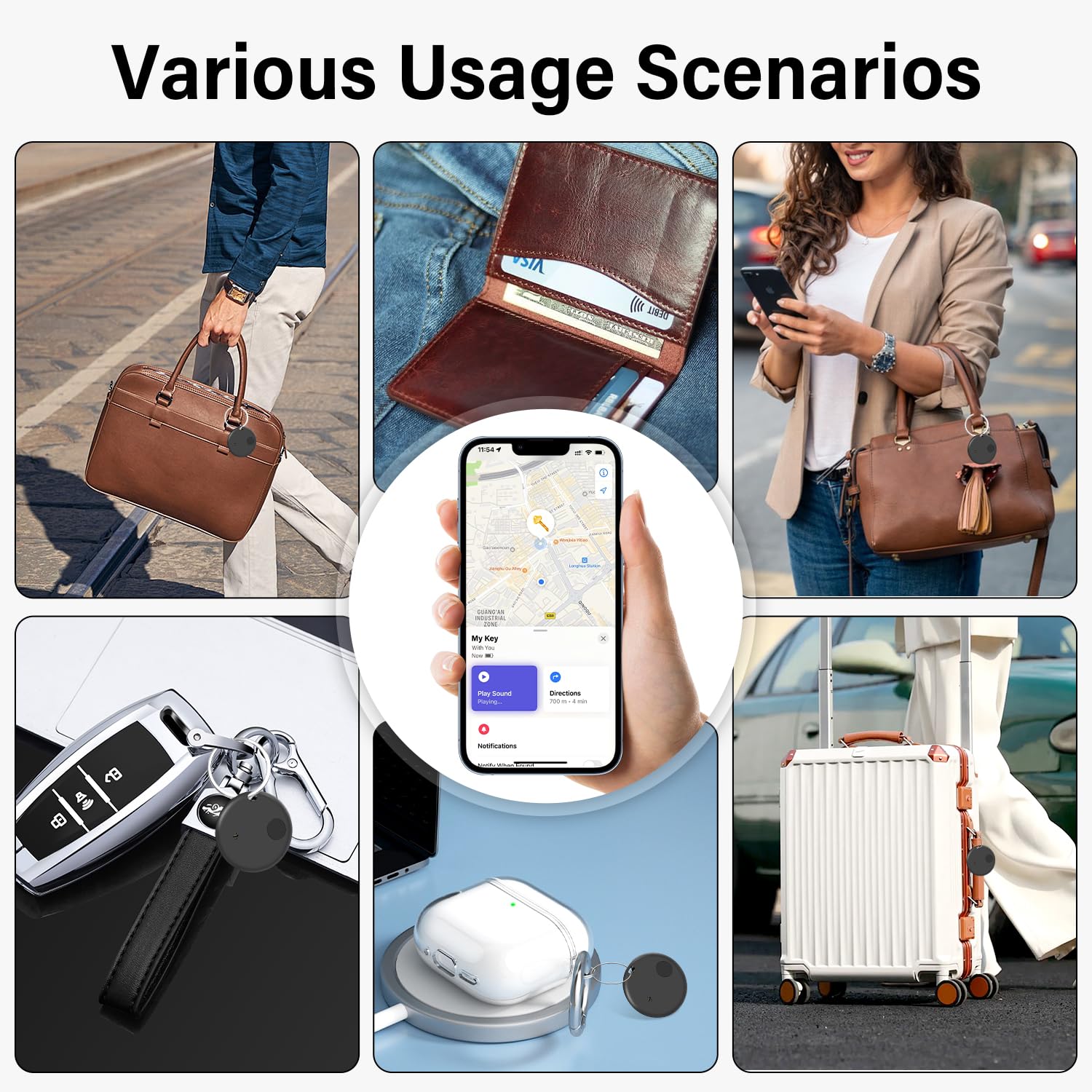 Air Schlüsselfinder Tag 4er Pack, Smart Air Tracker Tag Kompatibel mit Apple Wo ist APP (nur iOS), Koffer Tracker für Gepäck/Taschen/Key, Batterielebensdauer EIN Jahr, IP67 wasserdicht
