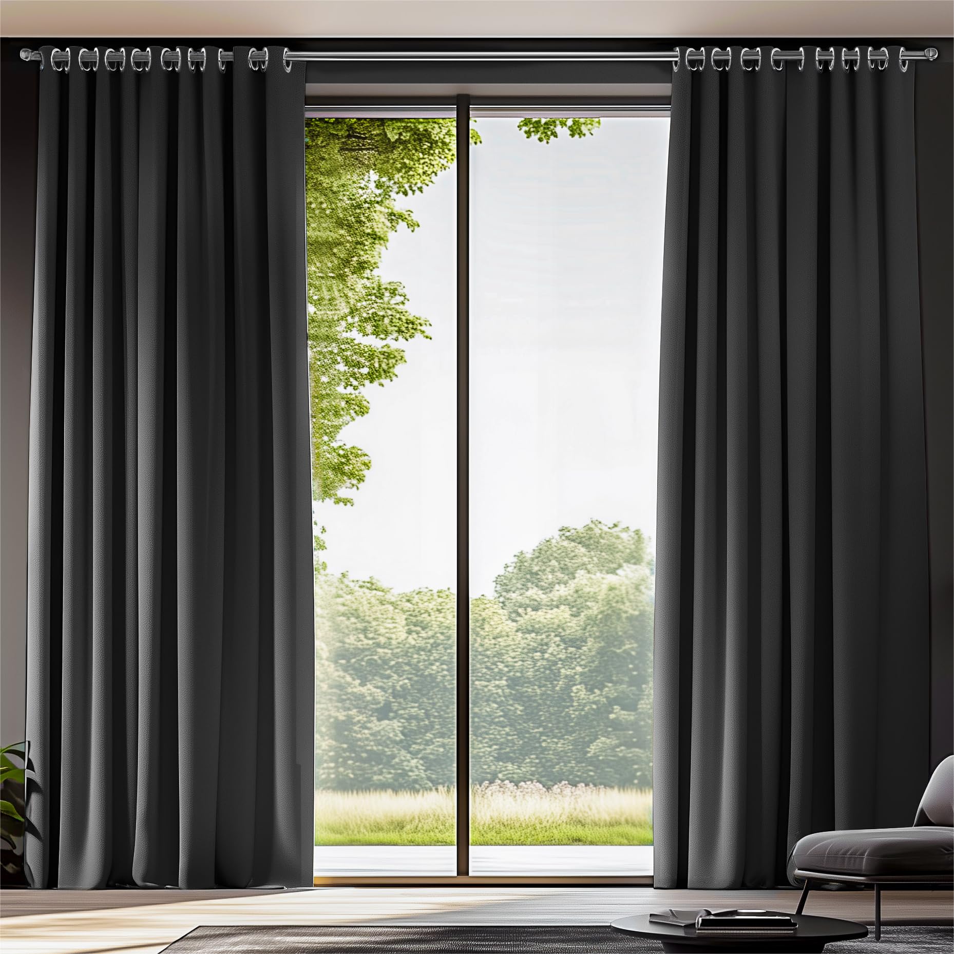 ORINOVABlack Room Darkening Thermal Insulated Blackout Kitchen Window Curtains with Grommets 55x96 Inches Long for Living Room Bedroom 2 Panels