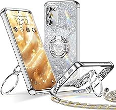 XYZ für Samsung Galaxy S23 Hülle mit Band, Herzen Doppelring Ständer Luxus Glitzer HandyHülle Kameraschutz, Frauen Stoßfest Elektroplattiert Soft TPU SchutzHülle Clear Samsung S23 Case,Silber
