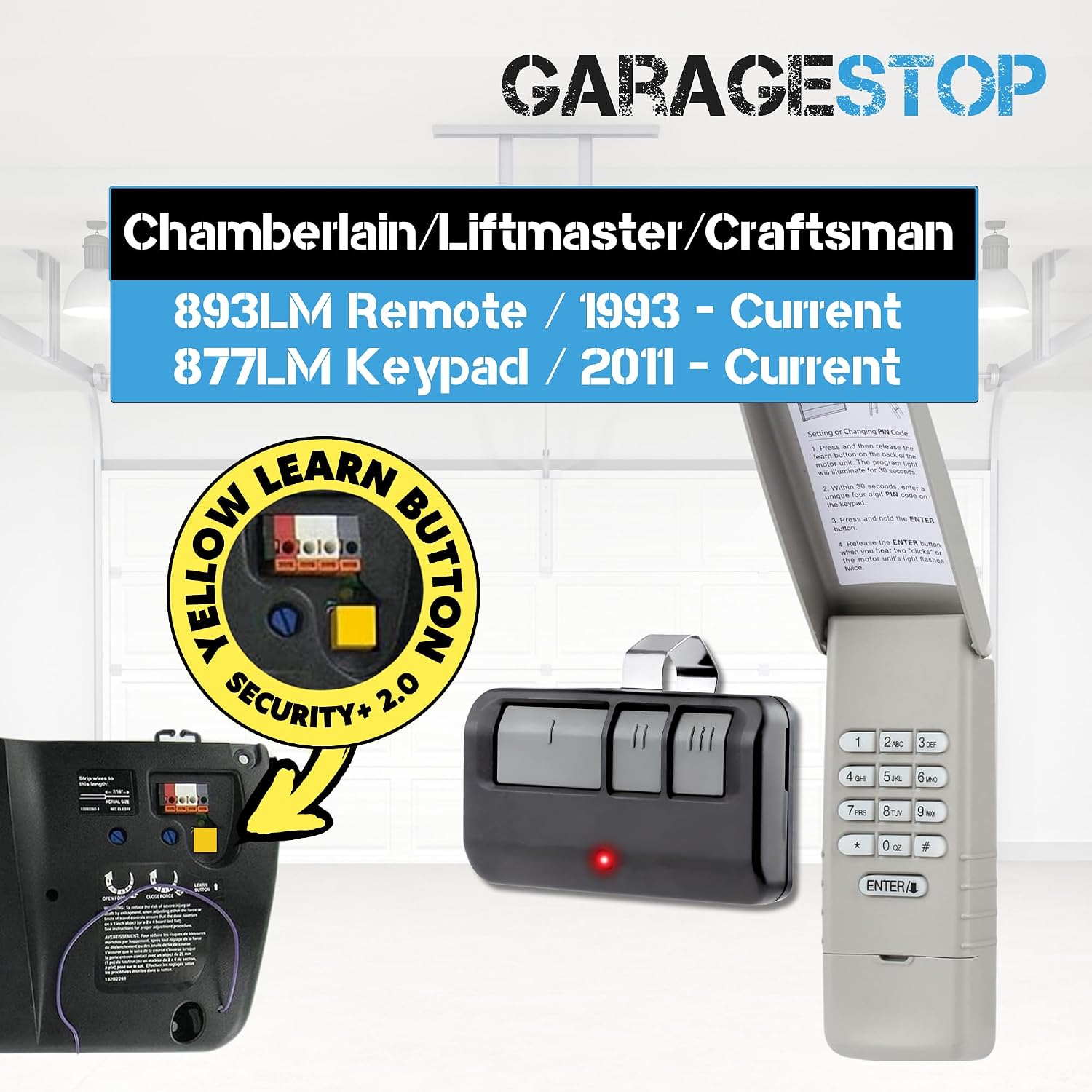 Garage Stop for 893LM 877LM Liftmaster Garage Door Opener Remote Keypad Bundle image 2