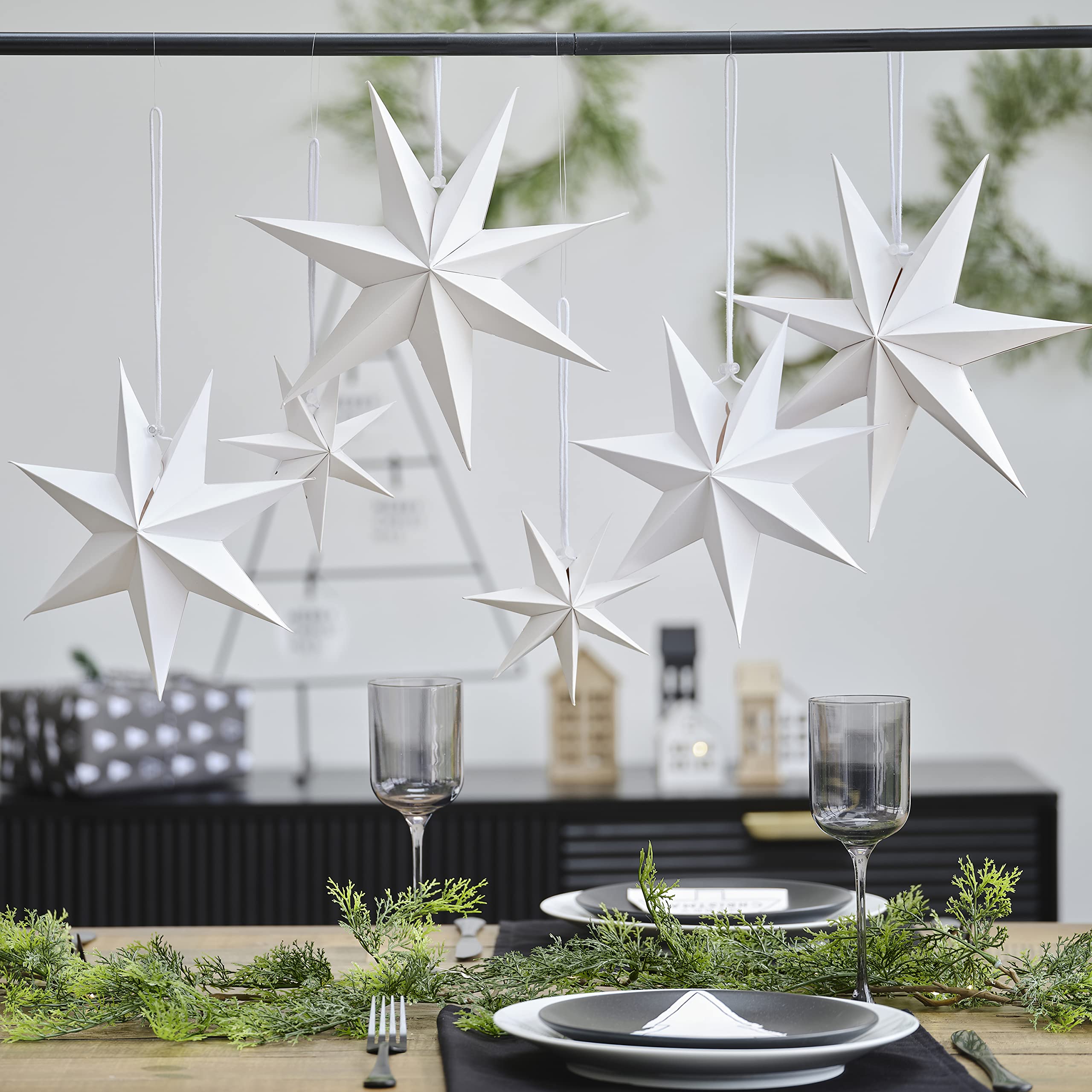 Bunting - 8 Point Paper Stars - White