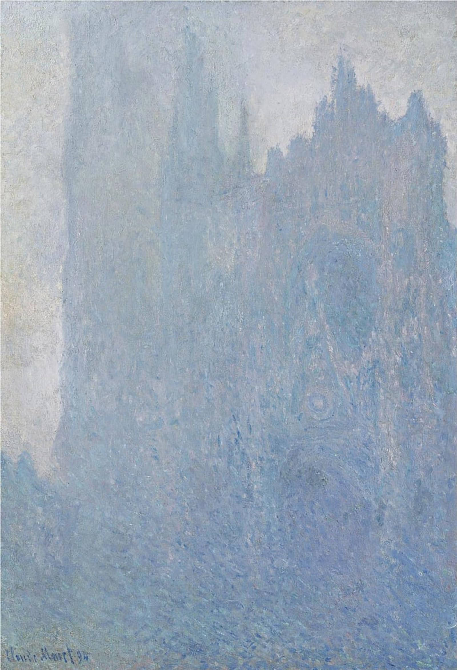 Artxlxxbn No Frame Famous Painting Canvas Artwork Graffiti Print The Rouen Cathedral In Fog By Claude Monet Portrait Canvas Image For Home Decor 60X90cm