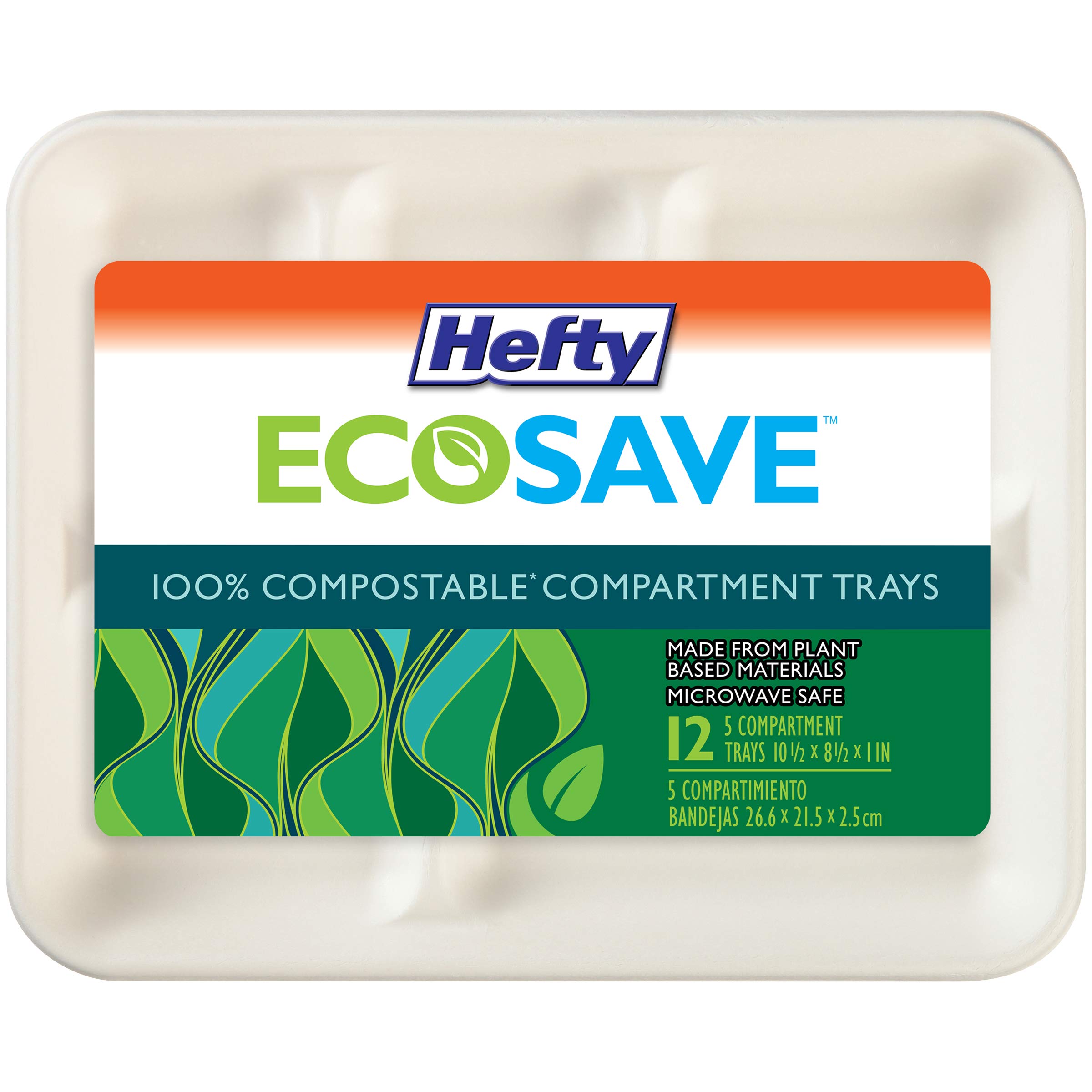 Hefty ECOSAVE Compostable 5-Compartment Paper Trays, 12 Count