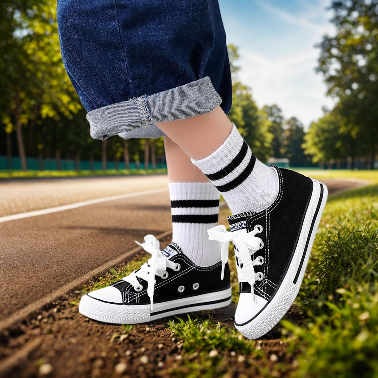 Lot de 12 paires de chaussettes de tennis unisexes en coton pour enfant garçon et fille