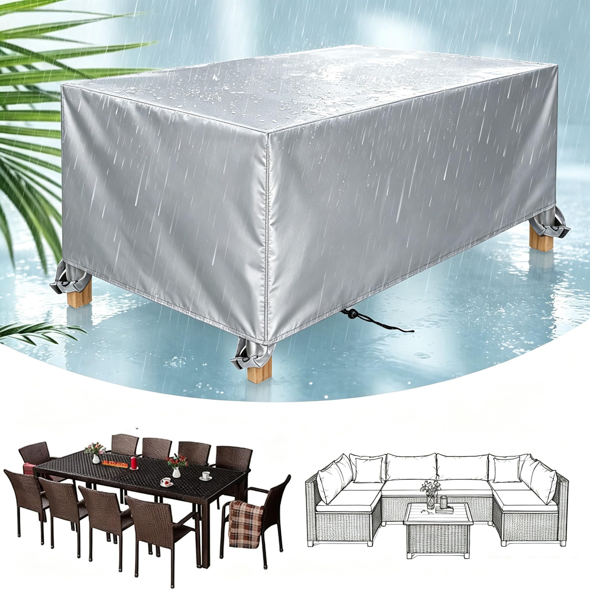 200x160x70cm/LxPxA Copertura per Mobili da Giardino, Outdoors Copertura Divano Giardino, Panno 420D Oxford Panno 420D Oxford Impermeabile Copertura, Tavoli e Sedie da Cortile Raggi UV, Argento