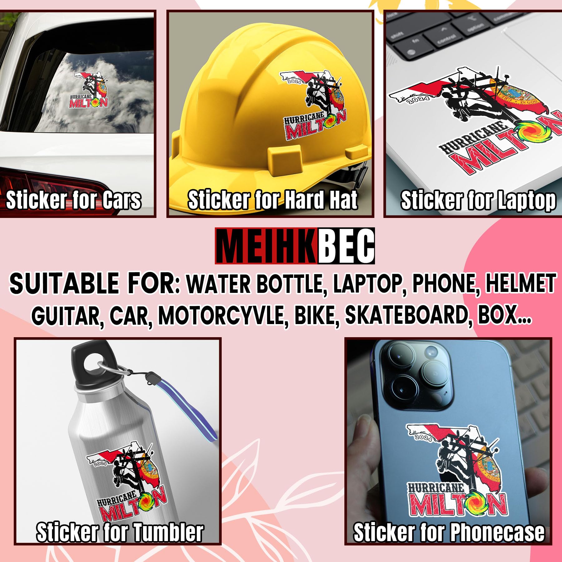 2024 Hurricane Milton Lineman Hard Hat Sticker Tropical Storm Florida Waterproof Vinyl Sticker for Helmet Laptop Water Bottle Bumper Stickers for Men Women
