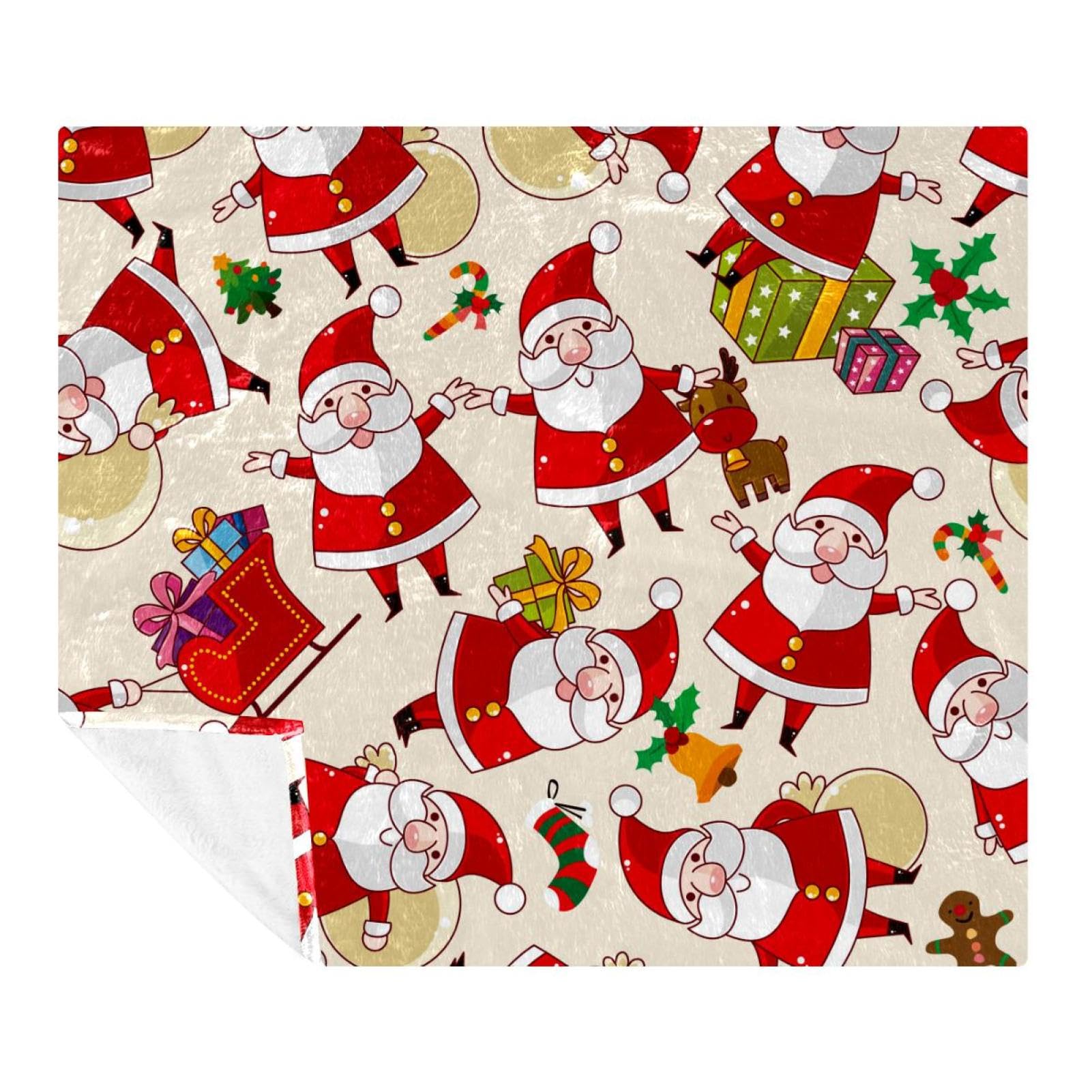 Couverture polaire motif Noël plaid microfibre doux 150x130 cm pour lit sofa et canapé