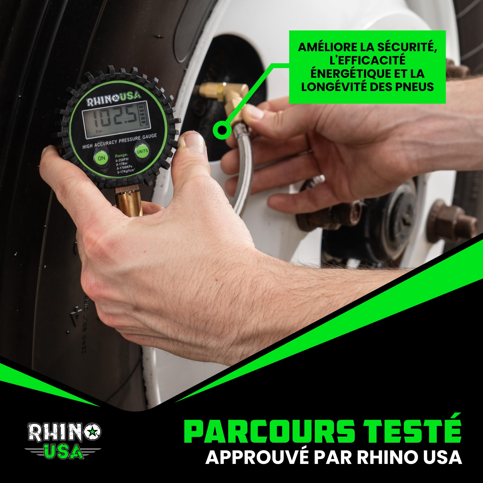 Manomètre numérique pour pneus (0-1700 kPa) – Cadran lumineux professionnel ANSI B40.7 précis – Jauge d'air robuste pour pneus de camion, voitures, semi-camions, camping-cars et plus encore.