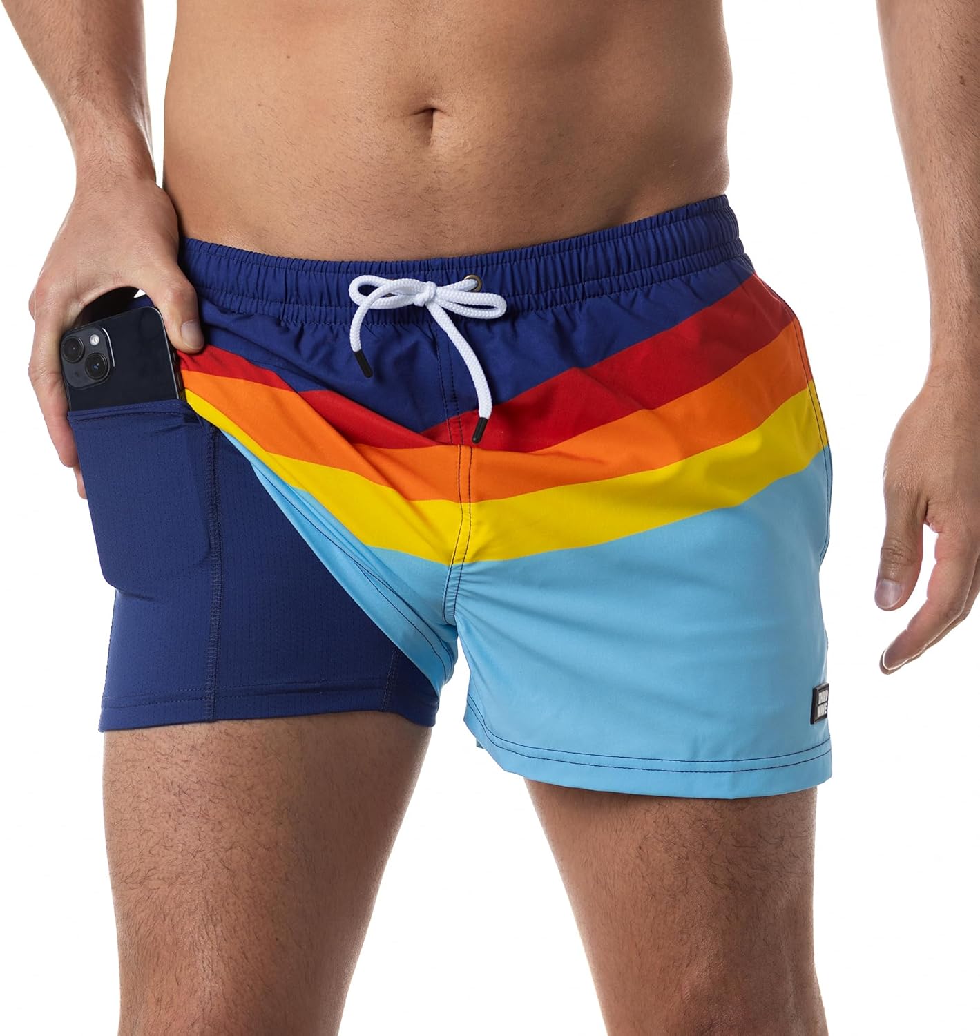 Third Wave Swim Trunks for Men with Compression Liner and 3 Inch Inseam - Premium Swim Shorts and Bathing Suit for Swimming
