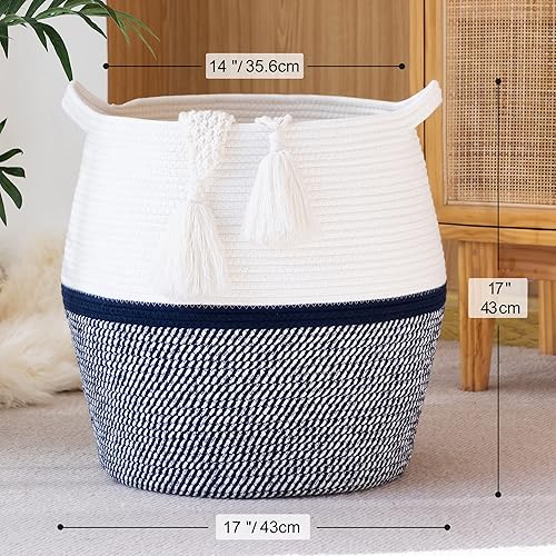 Miniatura 7 de KAKAMAY Cestas tejidas para almacenamiento (17 x 17 pulgadas), canasta grande de cuerda de algodón tejida para bebé, cesta de lavandería plegable,