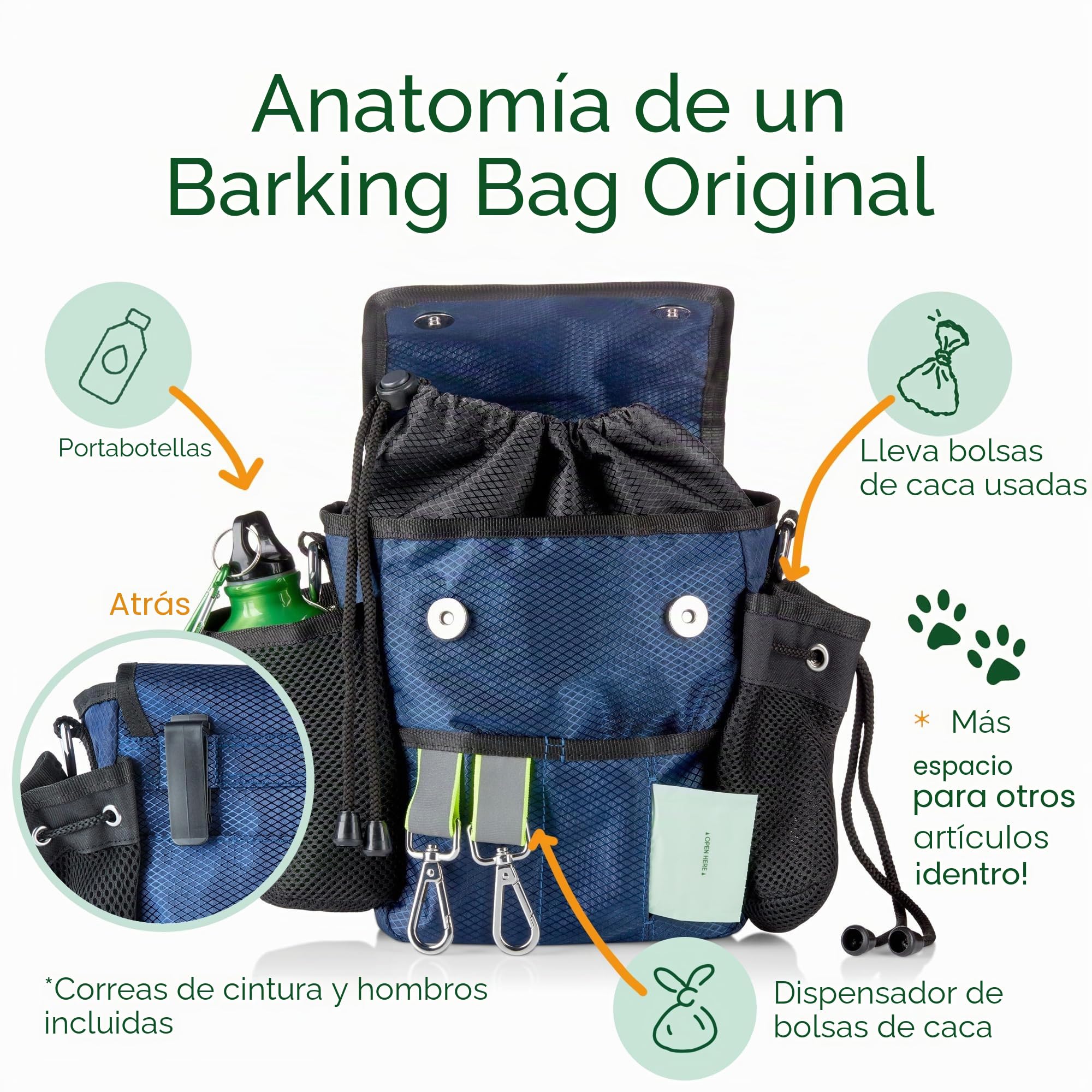 La bolsa original para pasear perros | Como se ve en la guarida de los dragones | Diseño ligero y práctico | Lleva juguetes y golosinas para perros, bolsas para excrementos