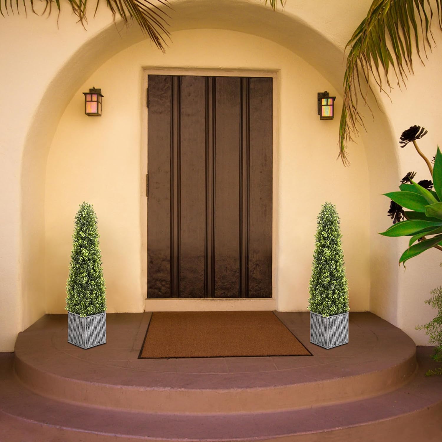 48 Inch Artificial Boxwood Outdoor Topiary Tree Set of 2, 4FT Potted Boxwood Tree Cone Topiary Artificial Plant Shrub for Front Porch Home Office Decor… - Image 7