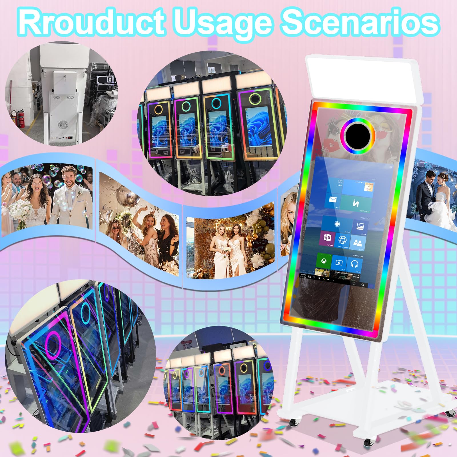 Macchina fotografica a specchio da 101,6 cm con touch screen interattivo da 21,5", con custodia da viaggio, mini PC integrato con stampa istantanea e condivisione per Natale, matrimoni, eventi, feste