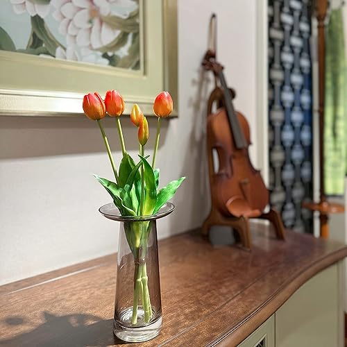 Miniatura 4 de Tulipanes falsos de tacto real de 16 pulgadas, flores artificiales con brotes, tallo flexible fácil de moldear, tulipanes sintéticos (jarrón no