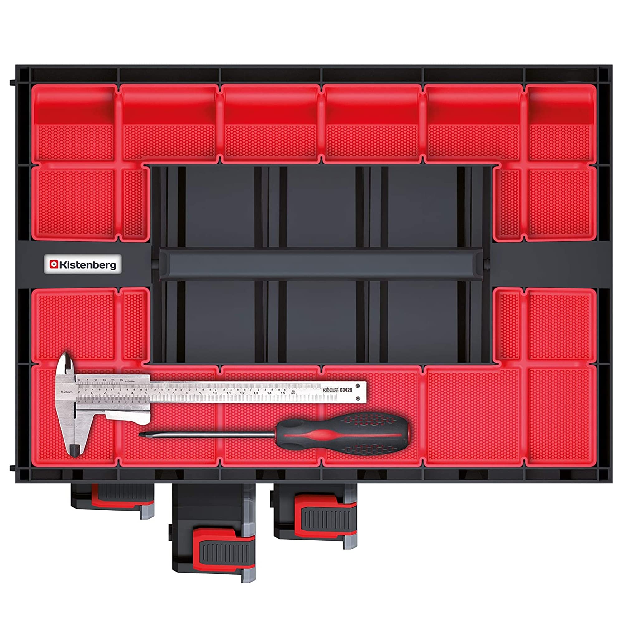 Kistenberg Werkzeugkoffer KTC30256S inklusive 5x Organizer mit Trennstege | Komfortabler Griff | wandmontierbar | stapelbar | Kunststoff | 41,5 x 29 x 29,5 cm
