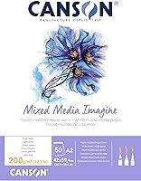 Vista 6 de Canson Imagine Mixed Media - Papel de 7.05 oz/m², color blanco natural, bloc A3, incluye 50 hojas