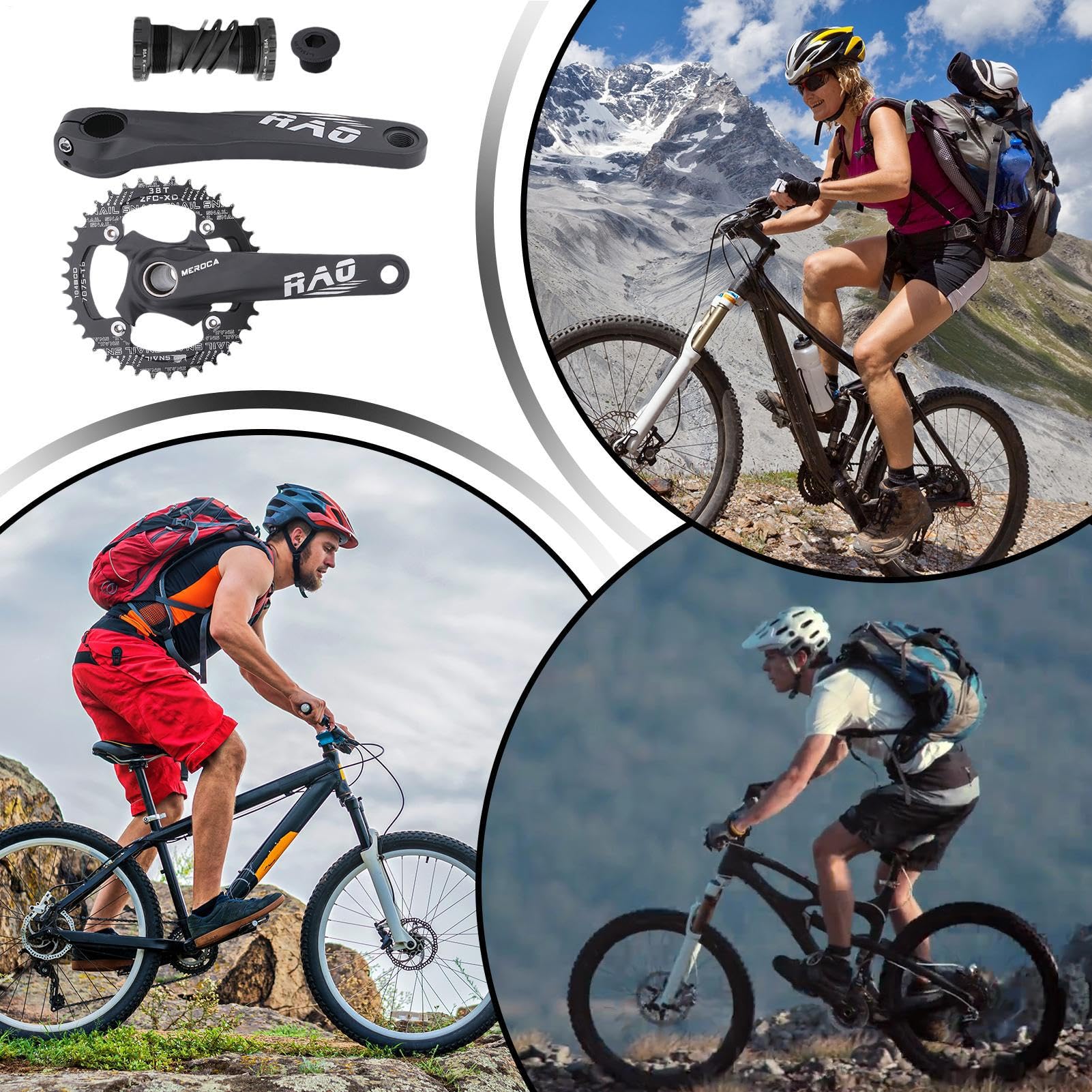 Korba rowerowa, zintegrowana korba rowerowa, 170 mm, lekki dolny wspornik ze stopu aluminium dla rowerzysty, kolarstwa szosowego, kolarstwa górskiego, dojazdów do pracy