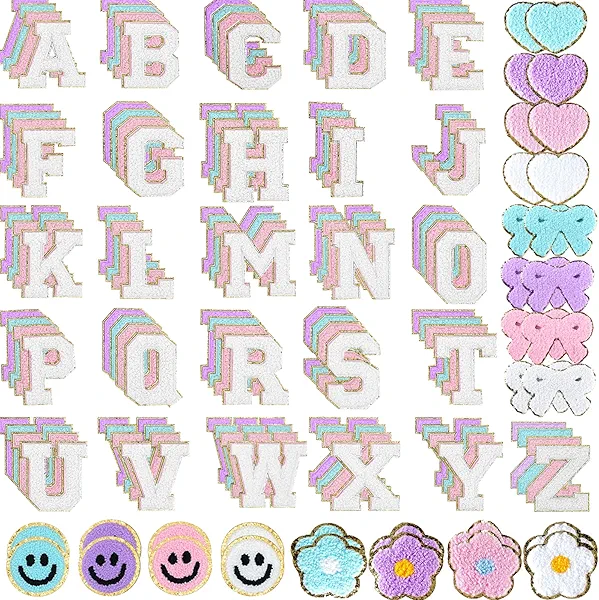 GAMYPET Chenille Letter Patches Self Adhesive Stickers for DIY – 136 Pcs Fuzzy Cute Varsity Patches Embroidery Jackets, Jeans Patches Gift Bag Decoration