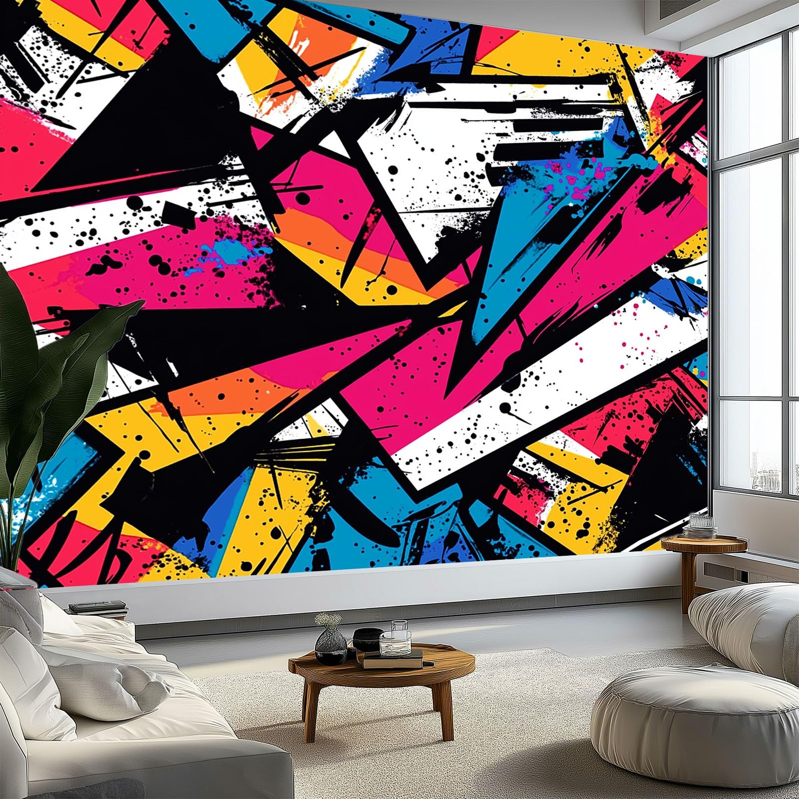Papier peint panoramique graffiti abstrait grand format 300x210 pour deco salon et chambre ado